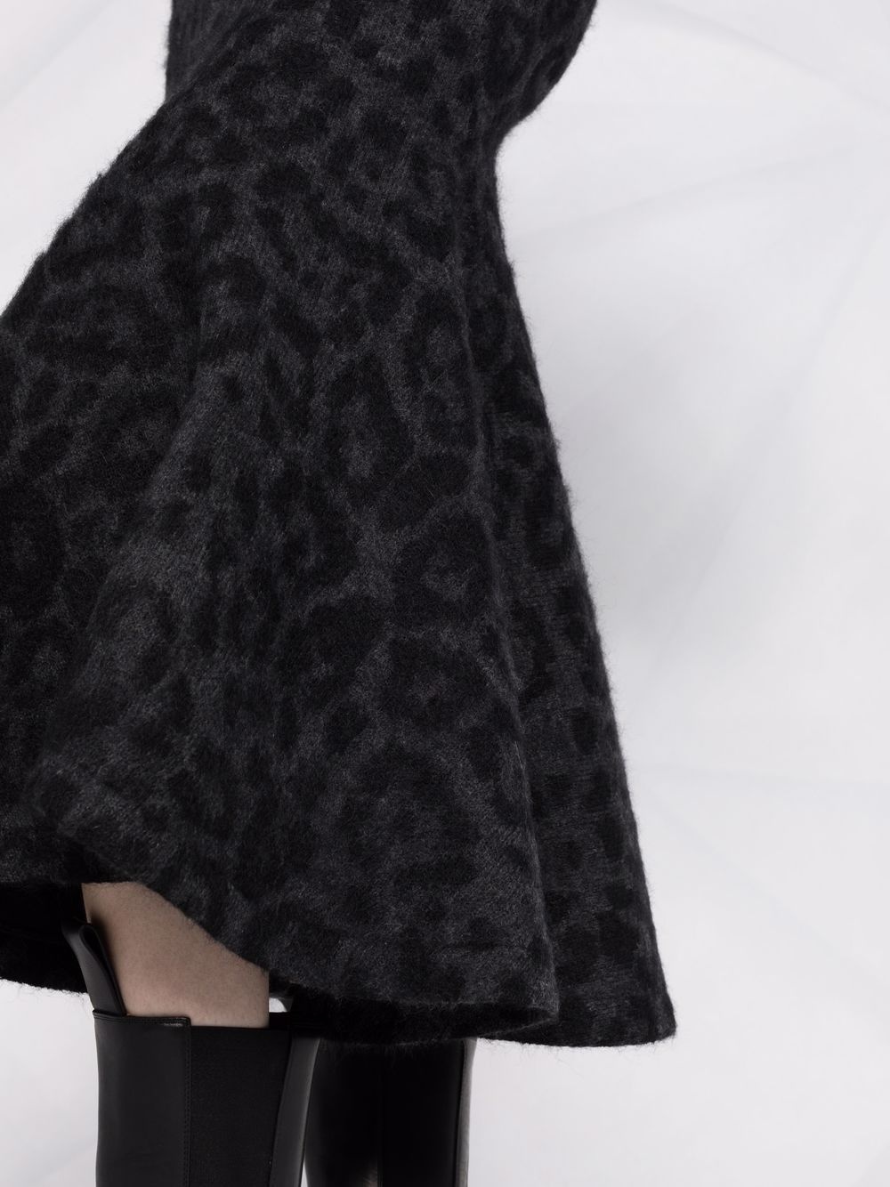 leopard pattern flared knitted skirt - 3