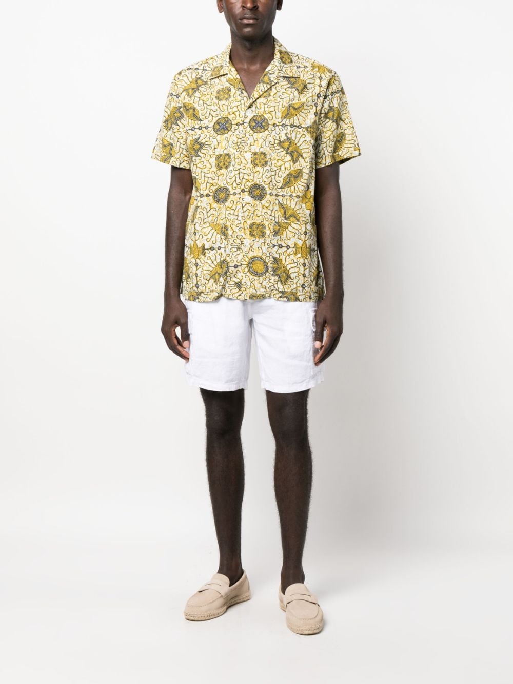 logo-patch linen shorts - 2