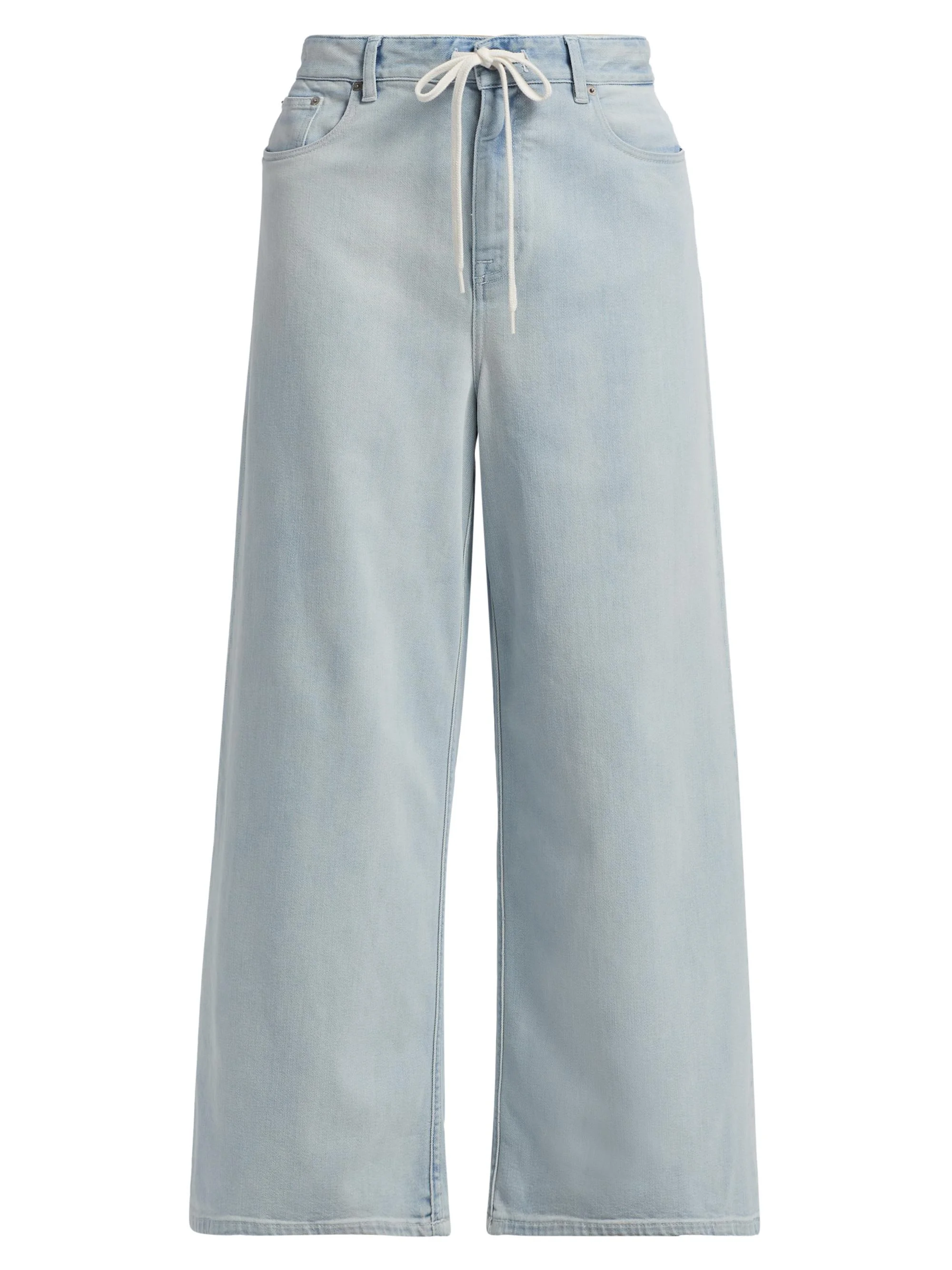 Women's Drawstring Mid-Rise Wide-Leg Jeans - Light Blue - 1