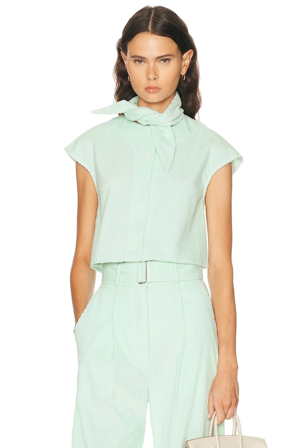 Tie Neck Button Up Shirt - 1