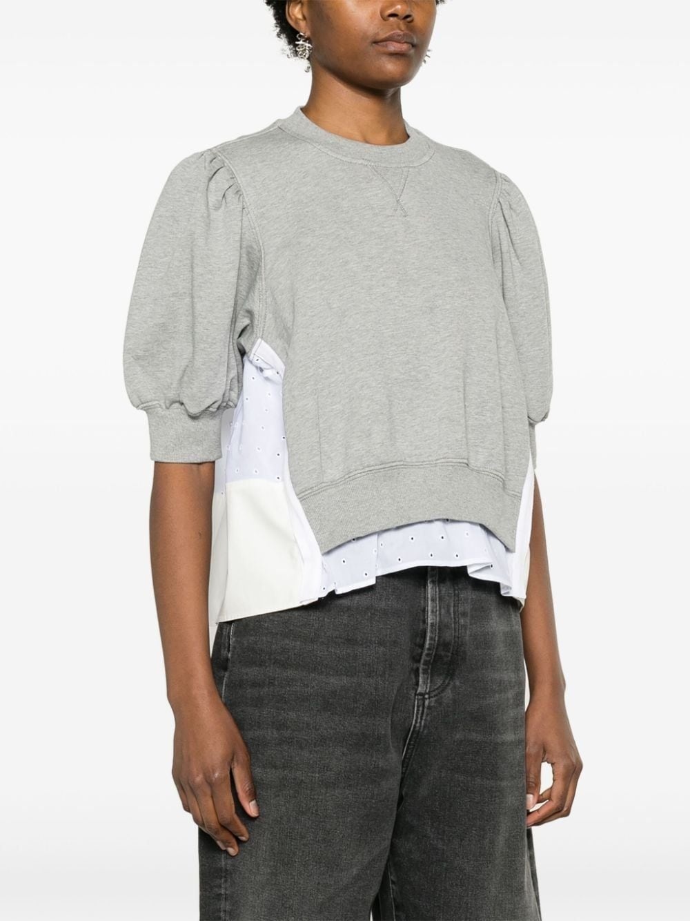 broderie-anglaise cropped sweatshirt - 5