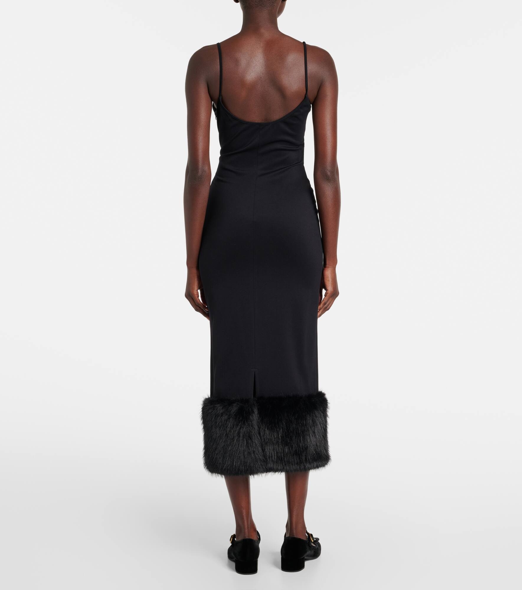 Faux shearling-trimmed midi dress - 3
