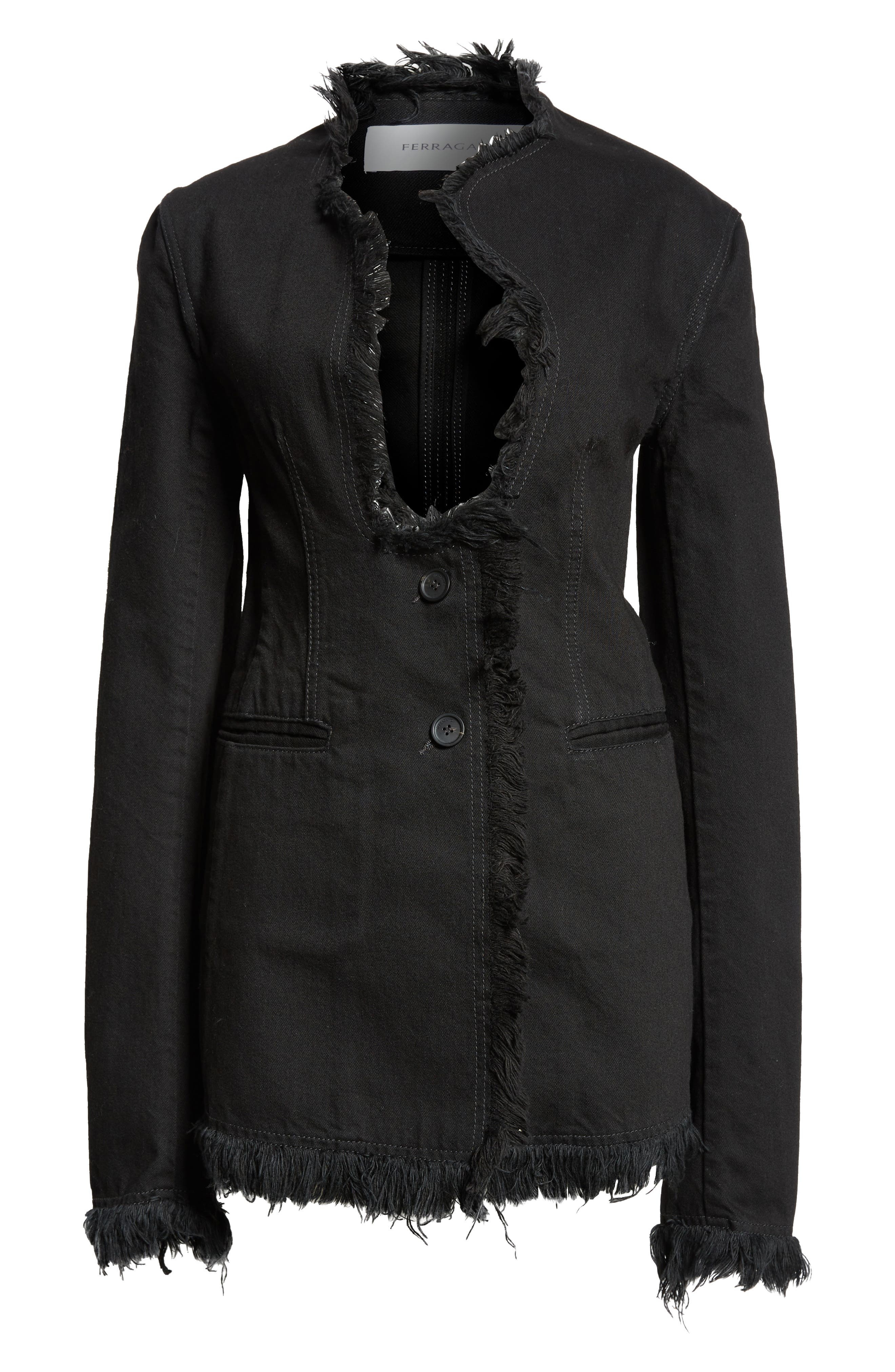 FERRAGAMO Asymmetric Raw Edge Denim Blazer in Nero at Nordstrom - 6