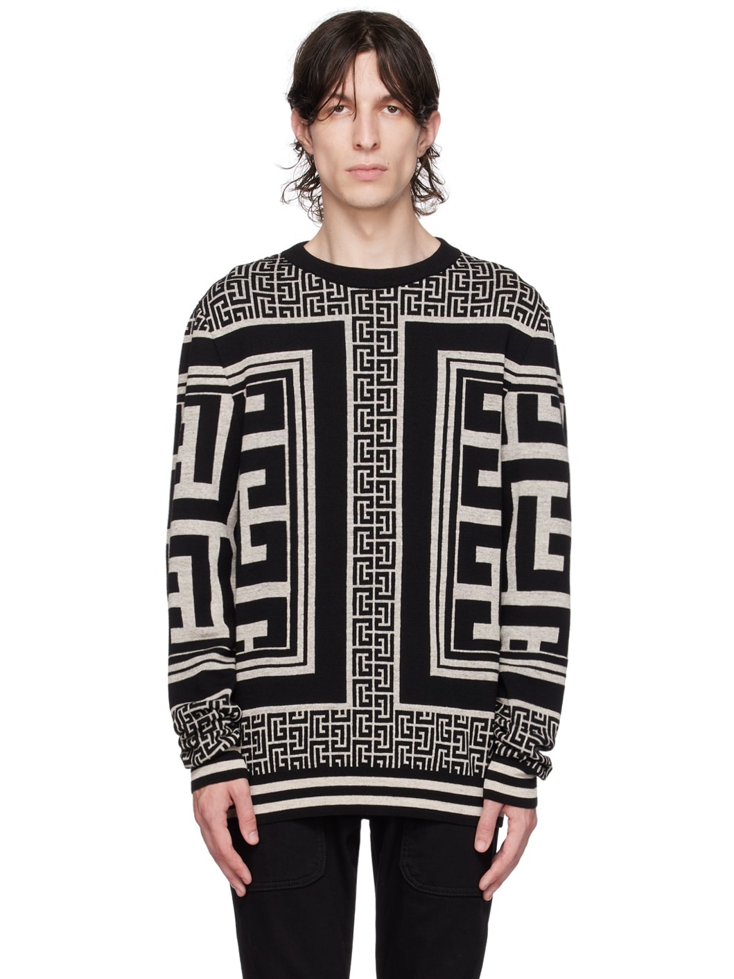 Black & Off-White Monogram Sweater - 1