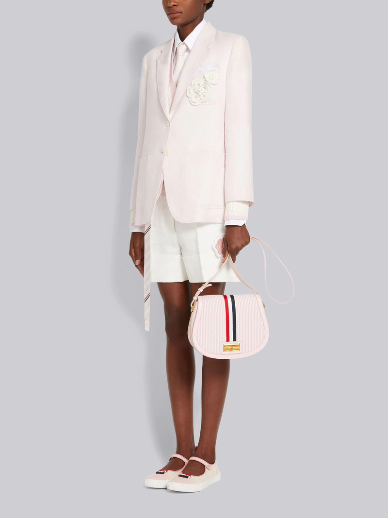 Light Pink Stripe Seersucker Webbing Enamel Lock Saddle Shoulder Bag 6