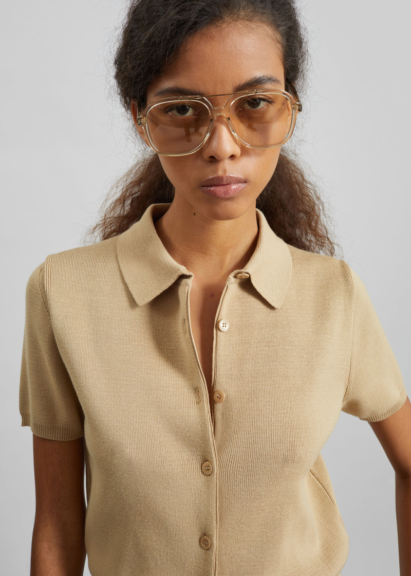 Amelot Knit Short Sleeve Cardigan - Beige 4