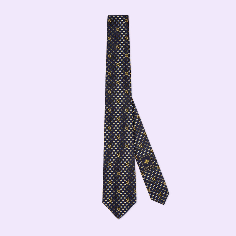 Round Interlocking G silk tie 1