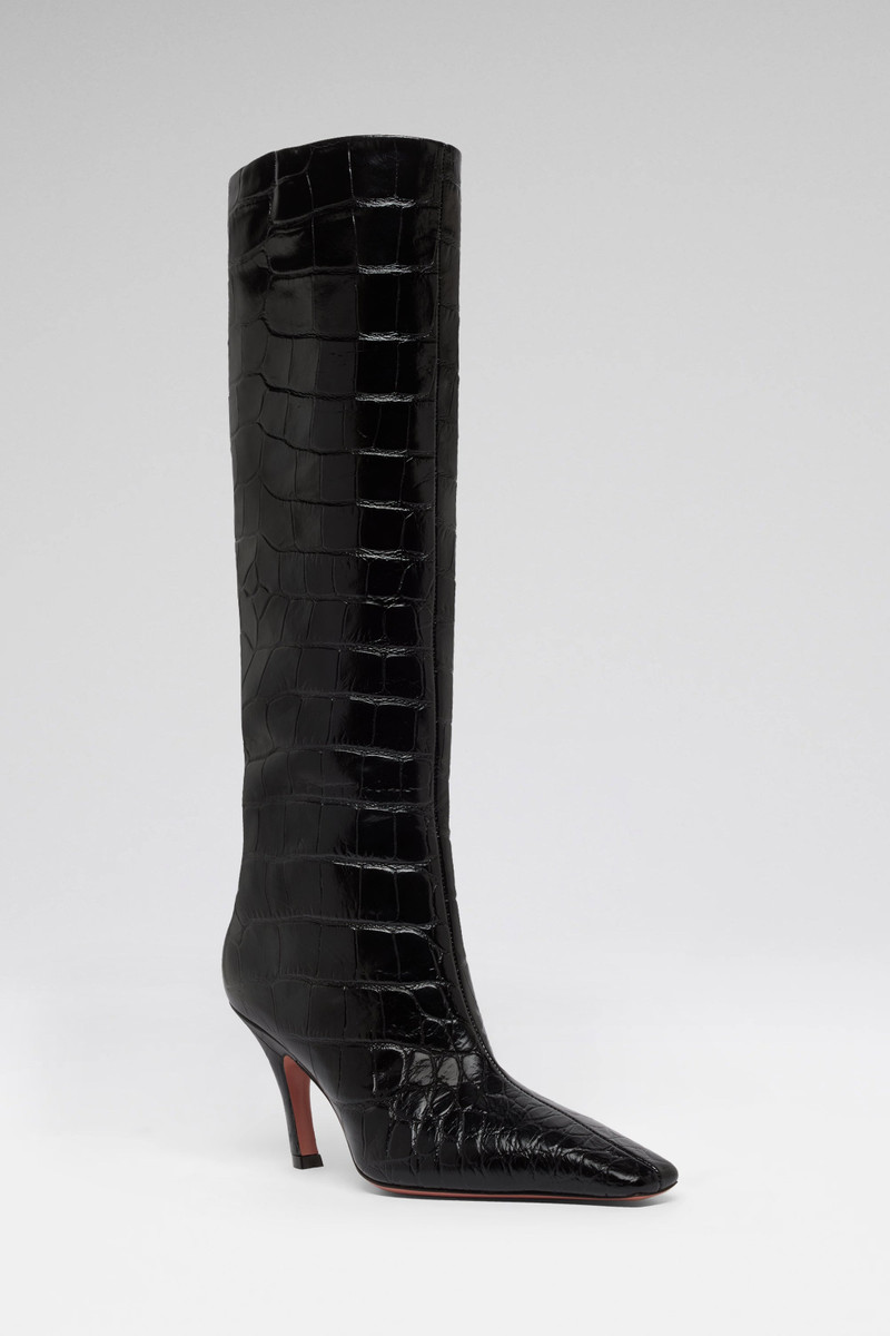 Amina Muaddi MONA BOOT 80 BLACK PRINTED CROC outlook