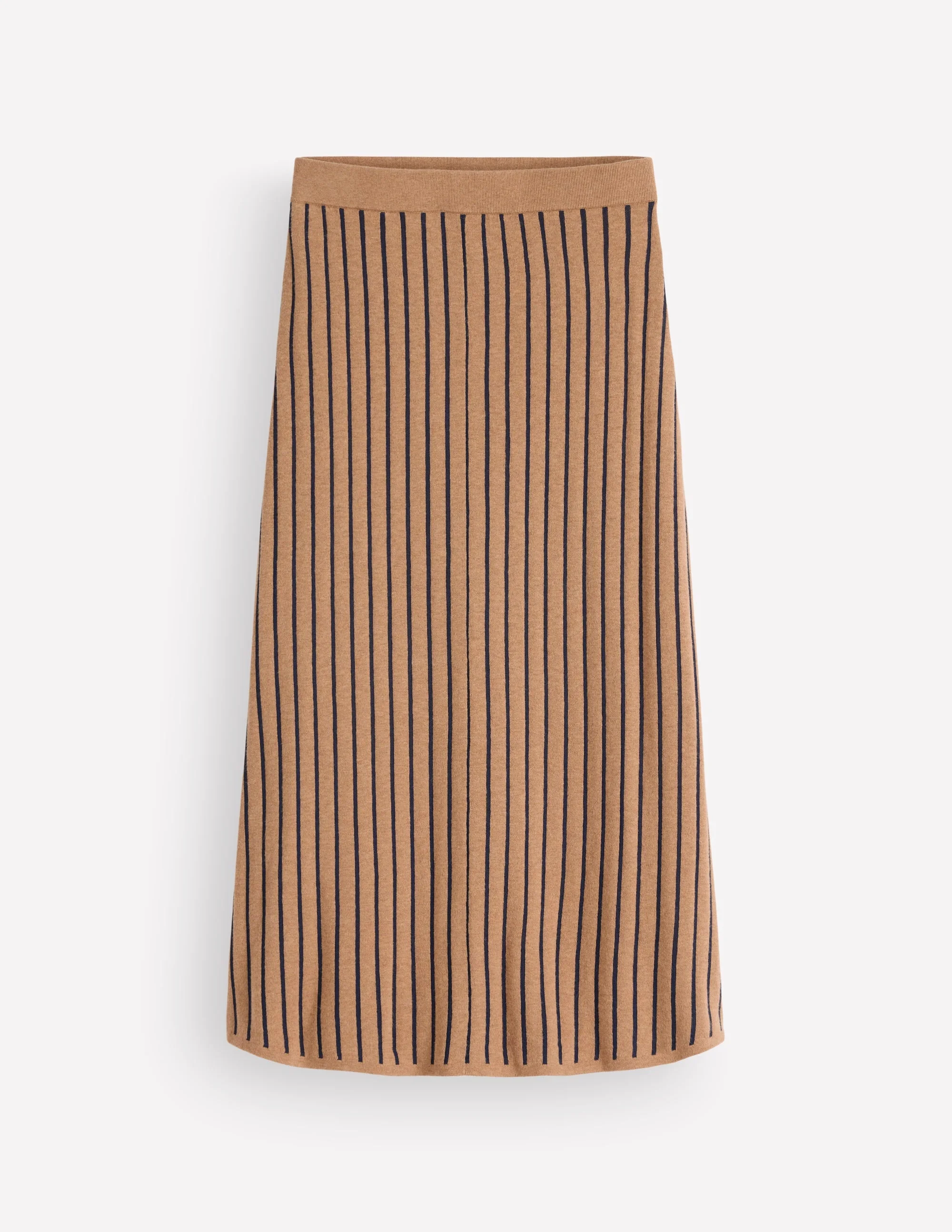 Jacquard Knitted Midi Skirt-Camel Stripe - 1