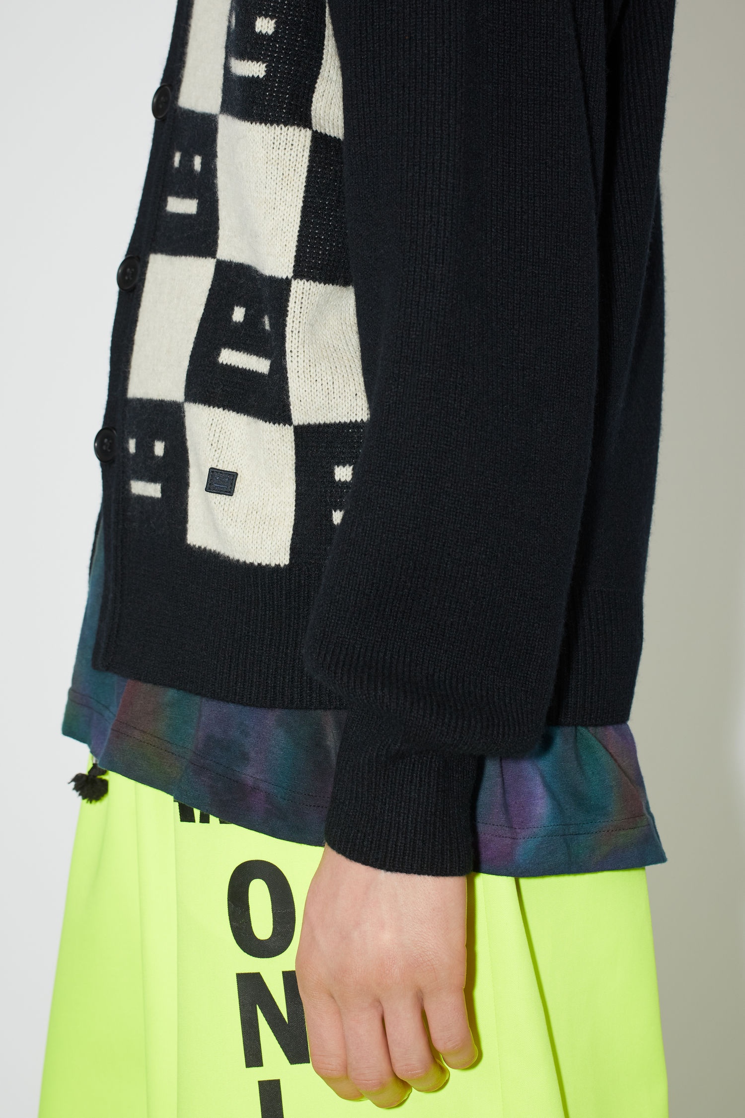 Wool knit cardigan - Black/oatmeal melange - 4