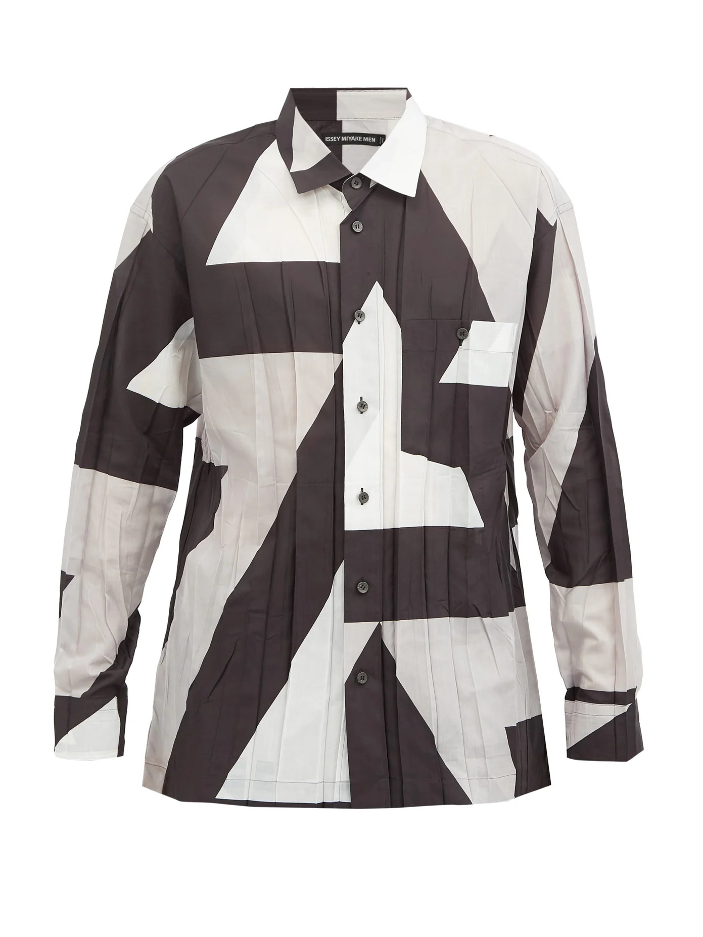 Pleated geometric-print twill shirt - 1