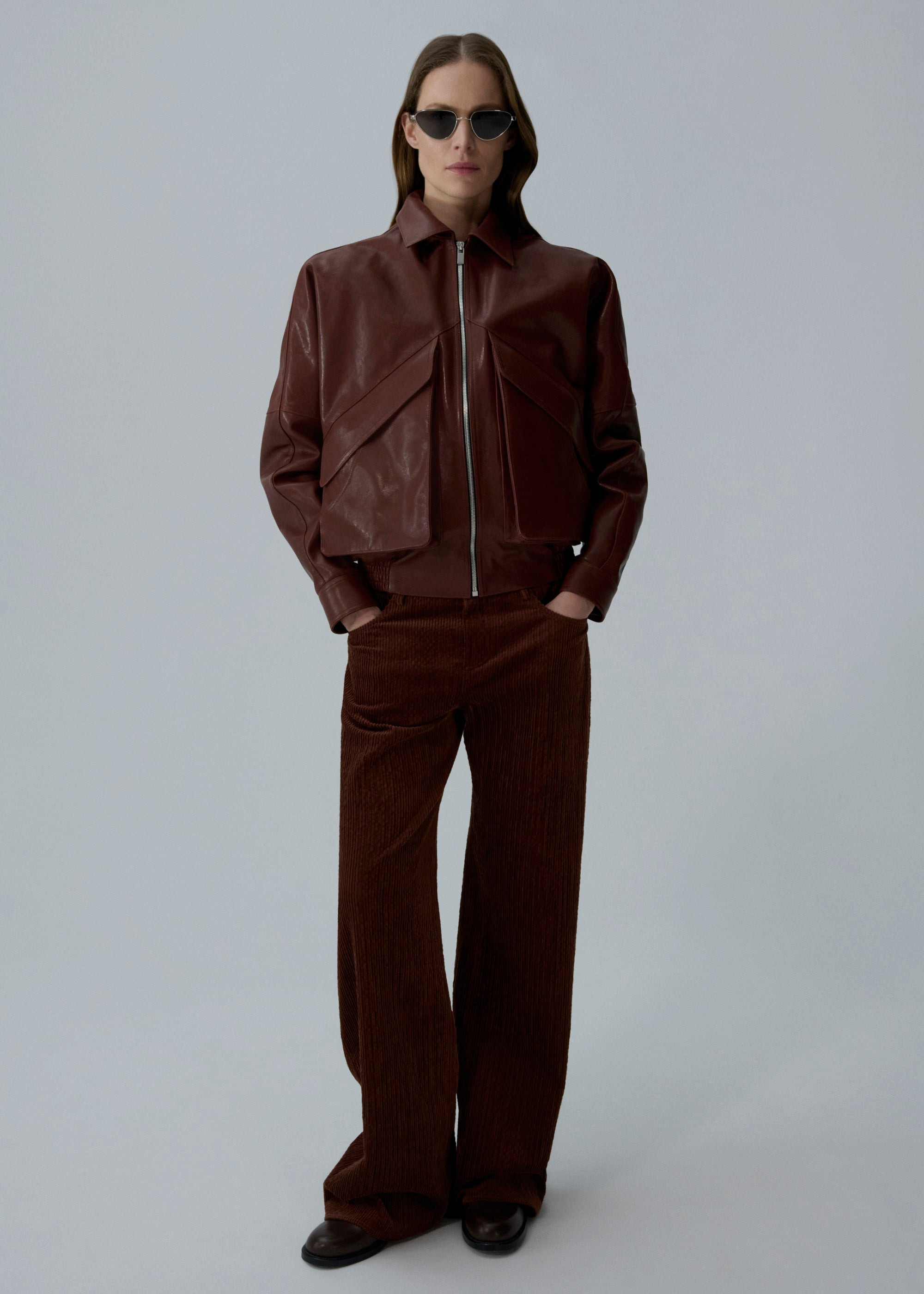 Corduroy wide-leg trousers in cognac - 3