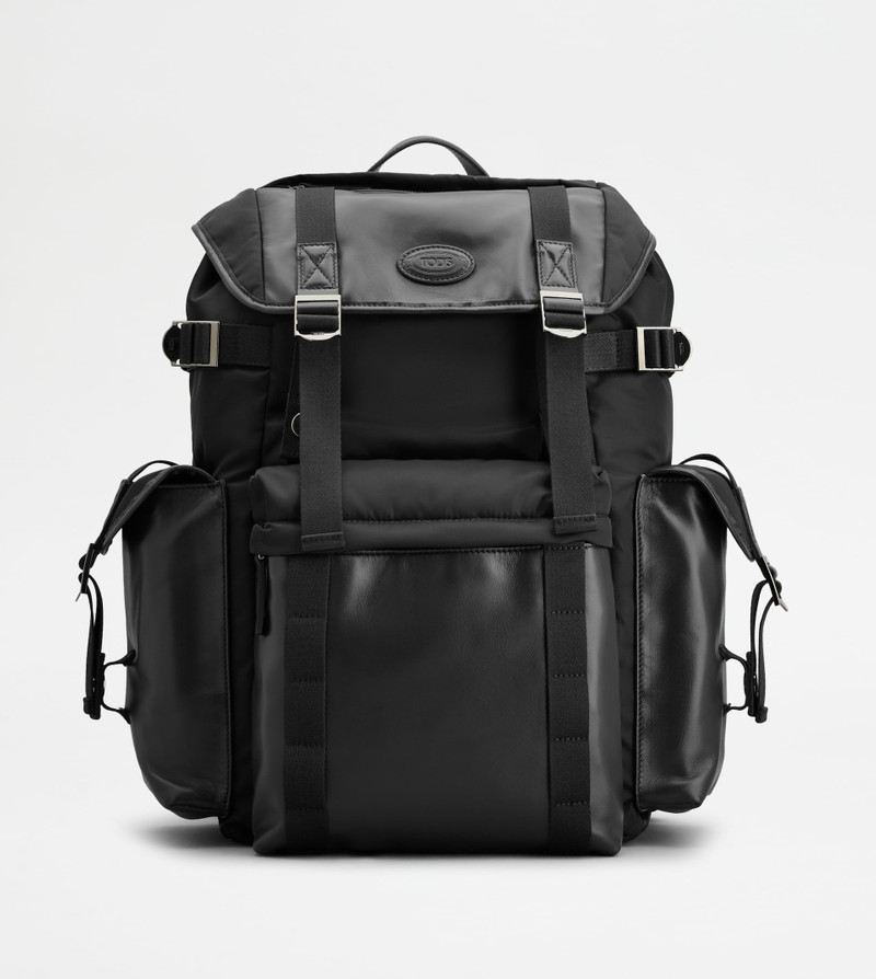 BACKPACK IN FABRIC AND LEATHER MEDIUM - BLACK 1
