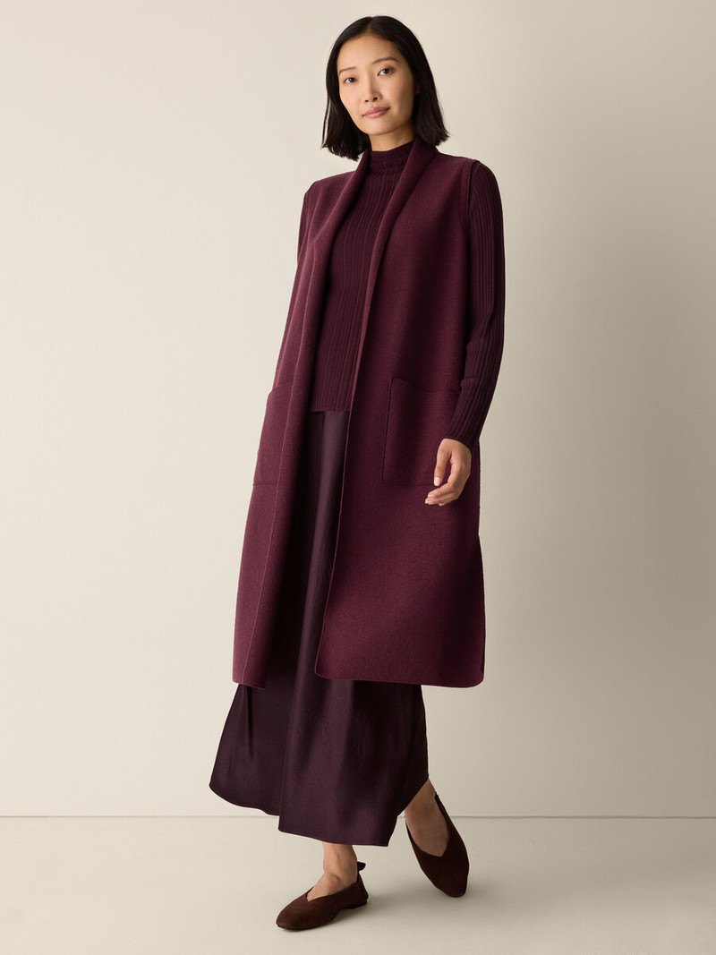 EILEEN FISHER Lightweight Boiled Wool Shawl Collar Vest in Regenerative Wool outlook