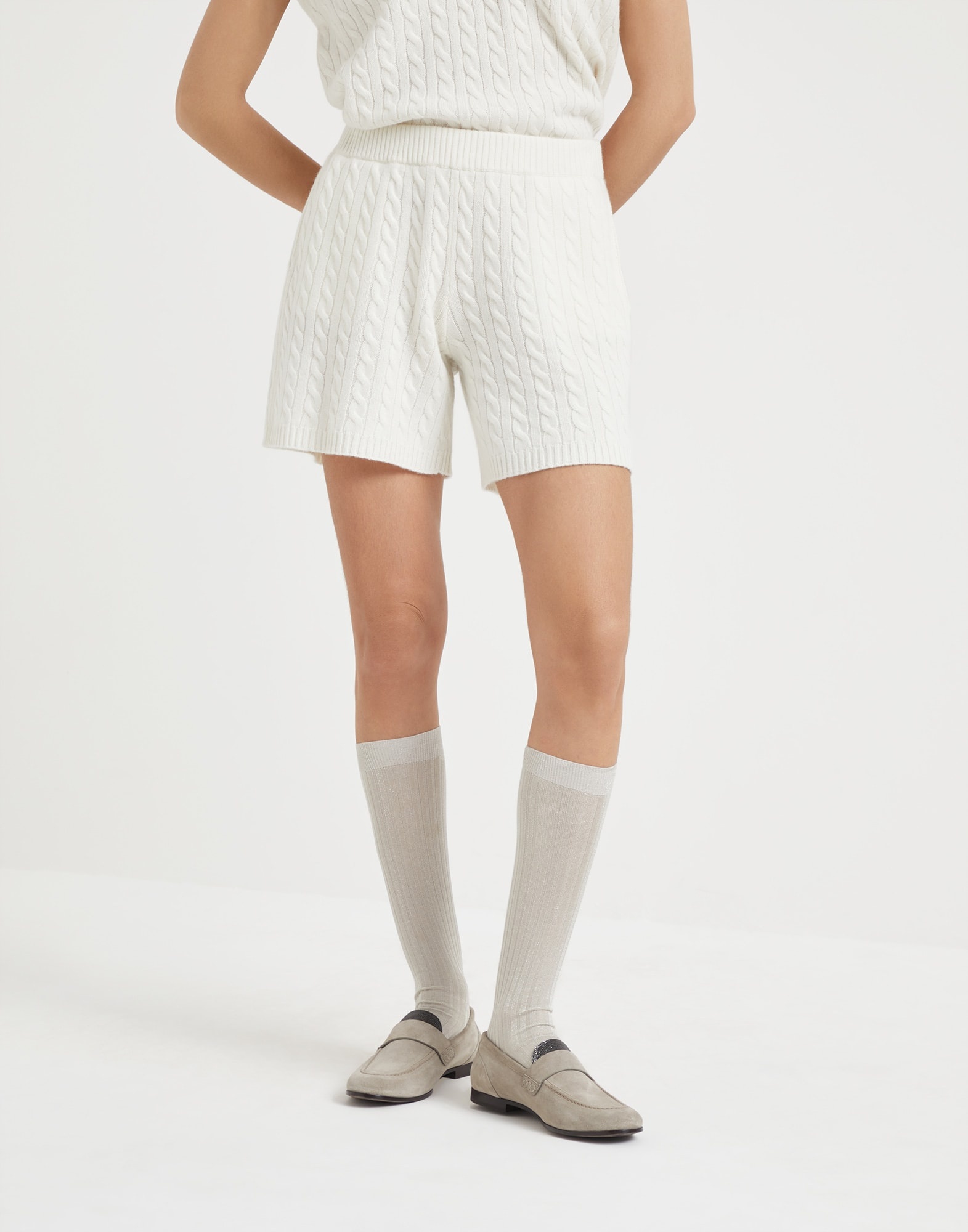 Cashmere cable knit shorts - 1