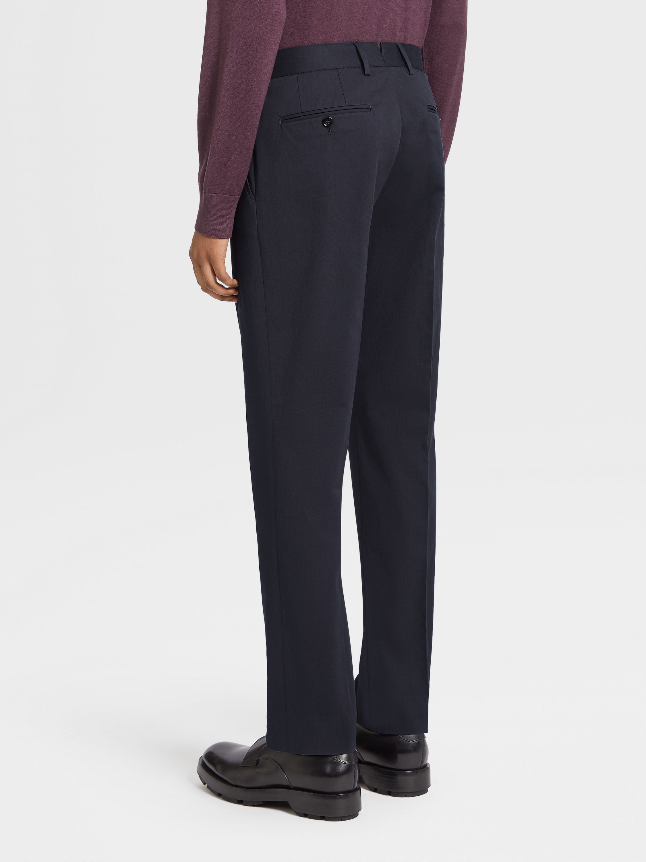 NAVY BLUE STRETCH COTTON PANTS - 3