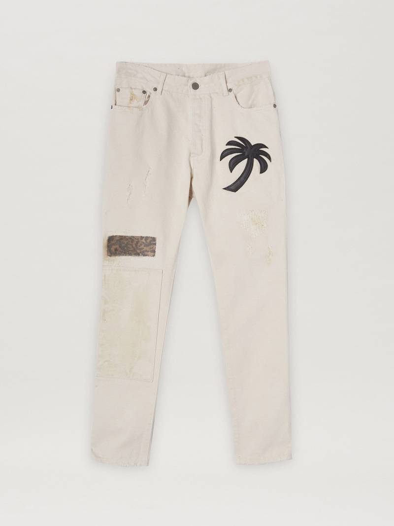 CURVED PALM TREE REGULAR DENIM PANTS 1
