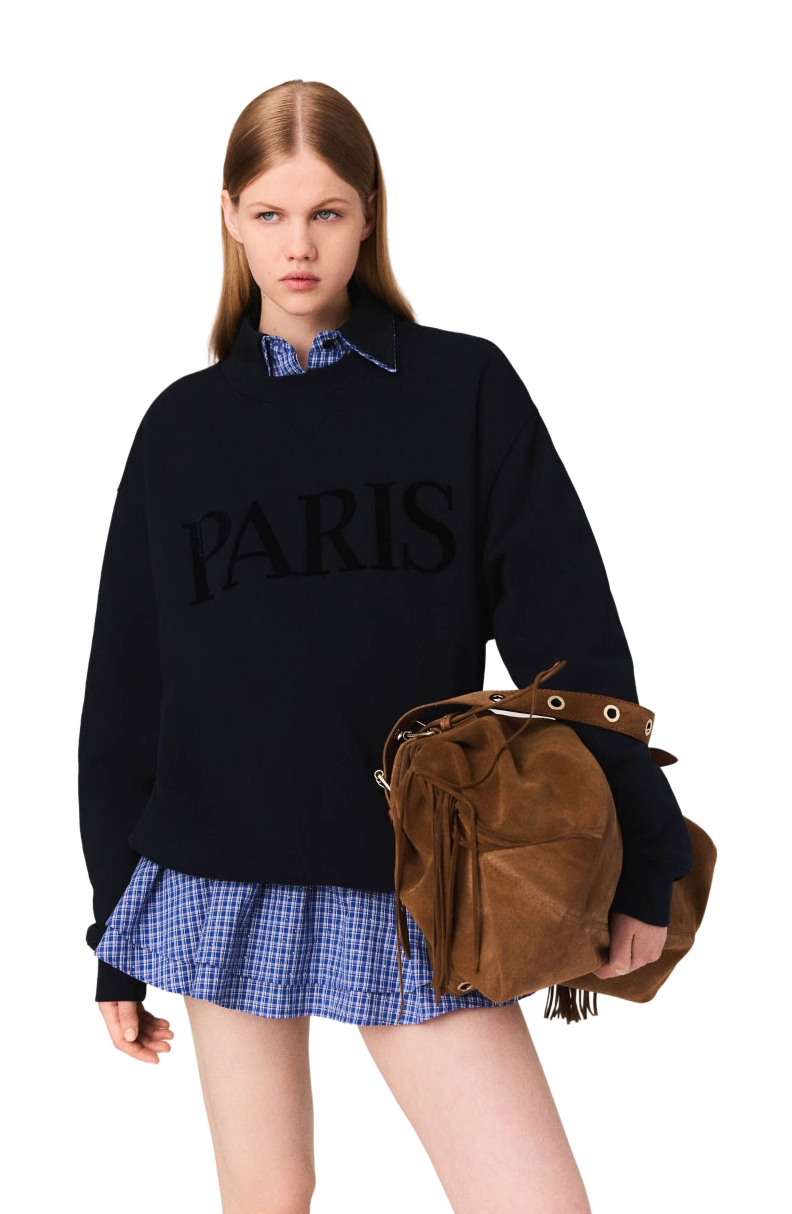 maje Paris embossed logo sweatshirt in Navy at Nordstrom - 5