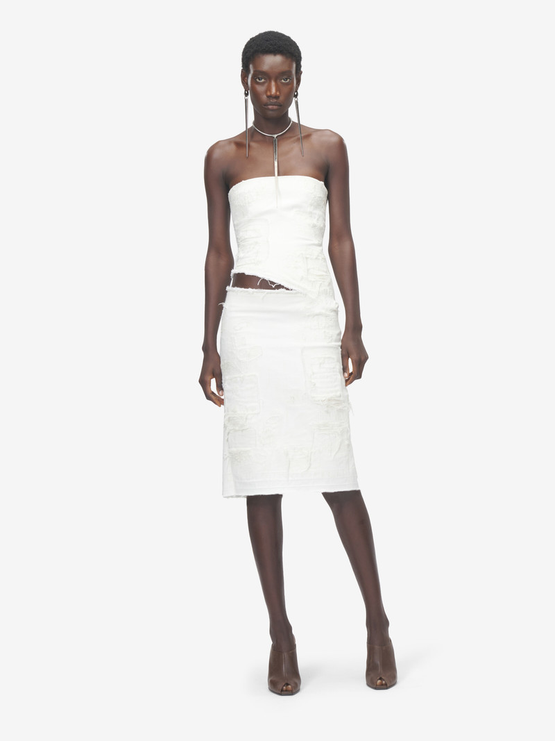 Slashed Denim Strapless Dress 1
