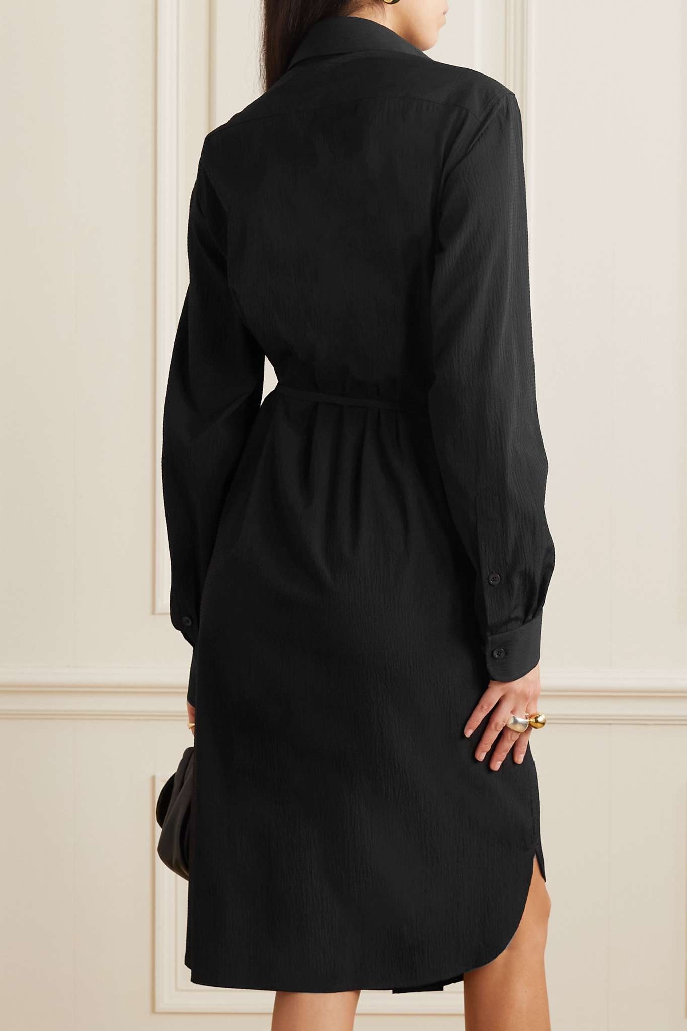 Pleated asymmetric wrap-effect crepon dress - 3