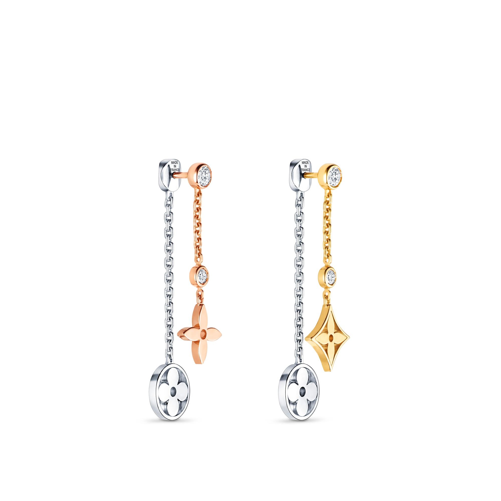 Blossom long earrings, 3 golds and diamonds - 4