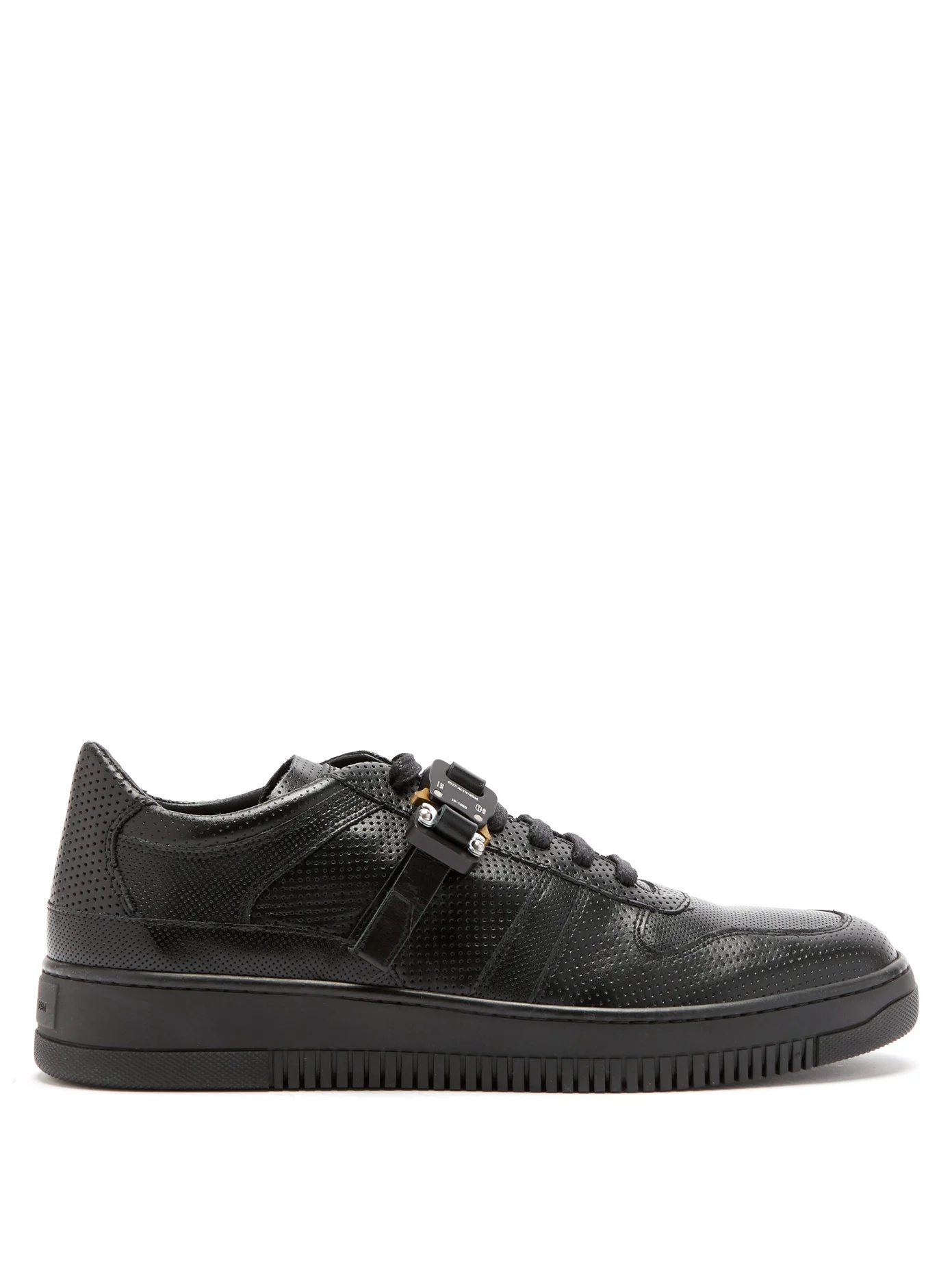 Rollercoaster-buckle perforated-leather trainers - 1