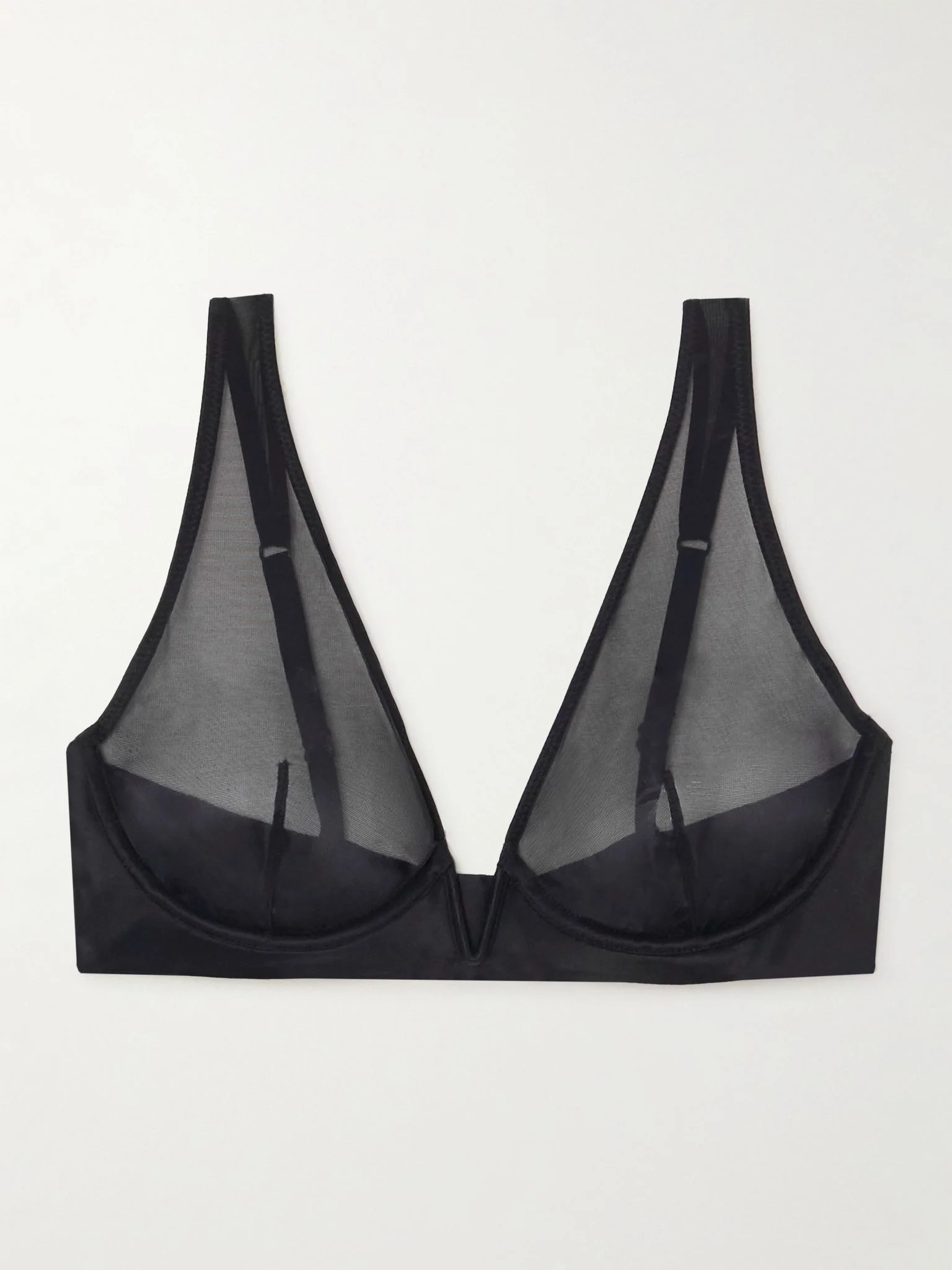 Chic mesh plunge underwired soft-cup bra Black - 1
