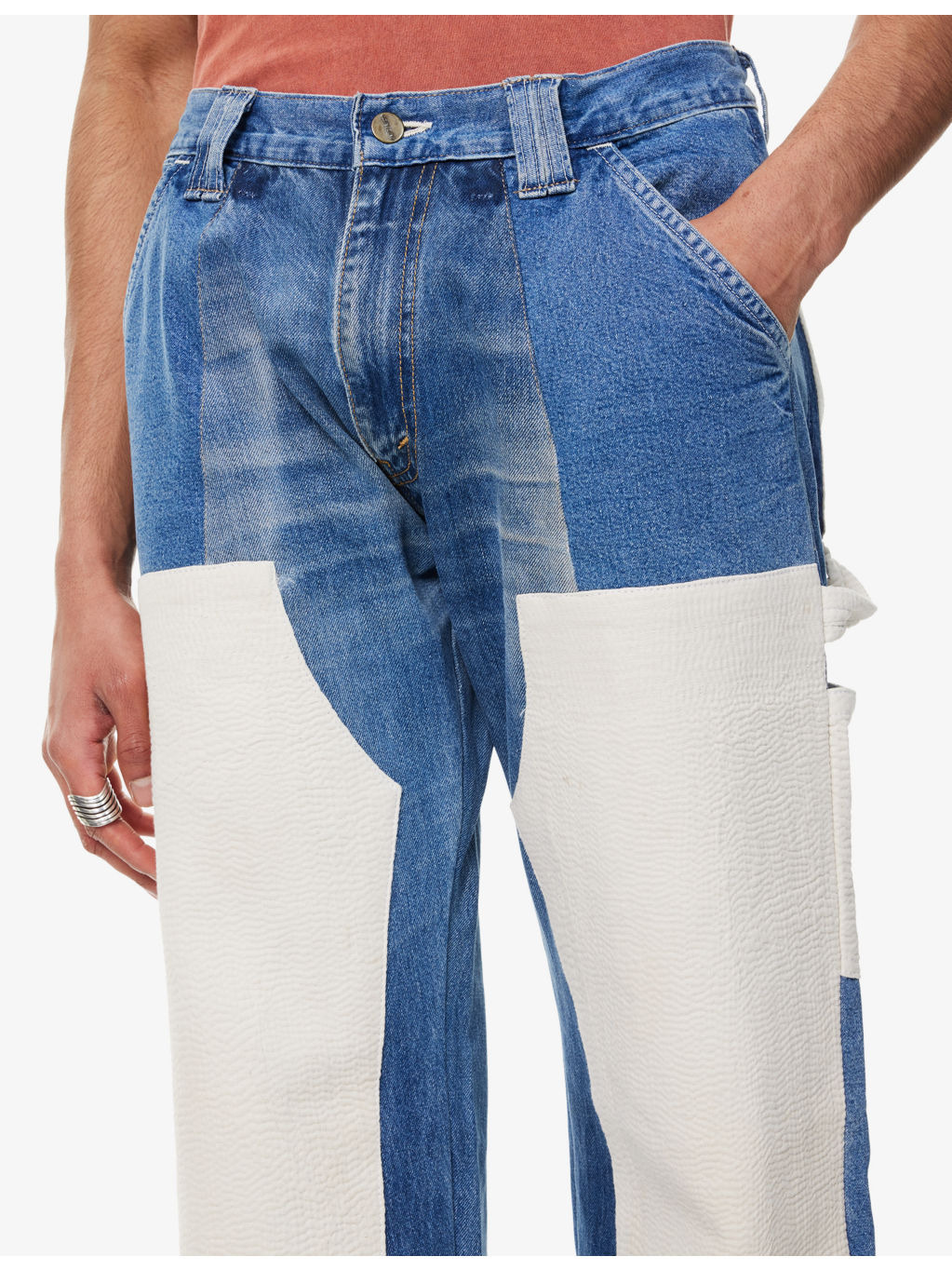 Double Knee Patch Straight-Leg Denim Jeans - 5