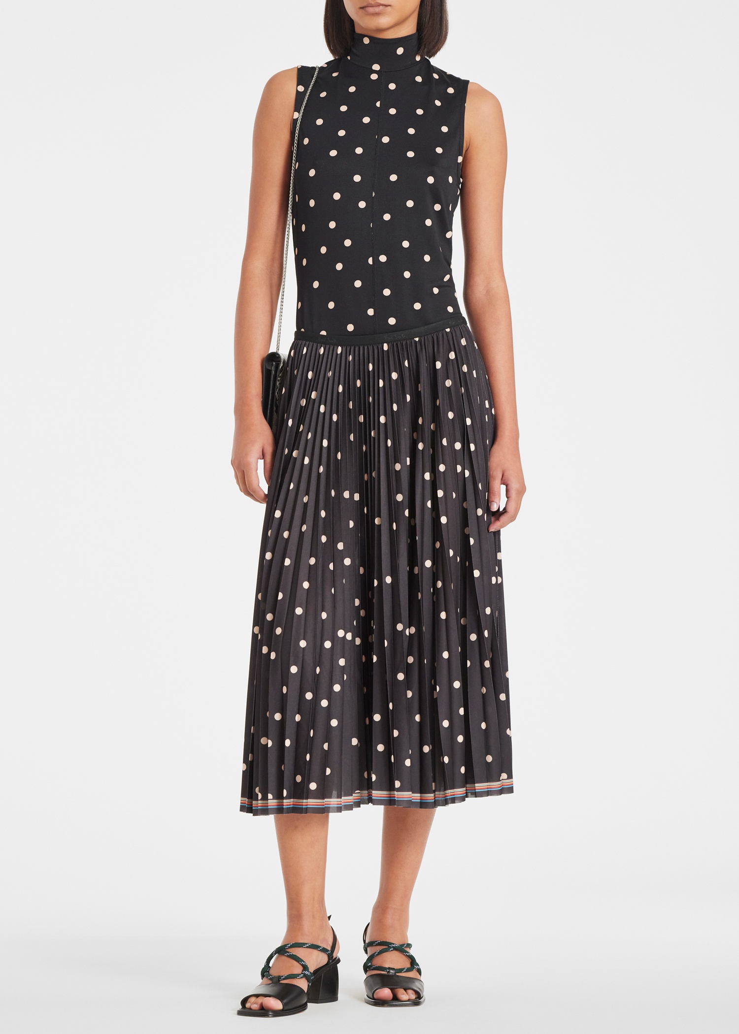Women's Black Polka Dot Pleated Midi Skirt - 3