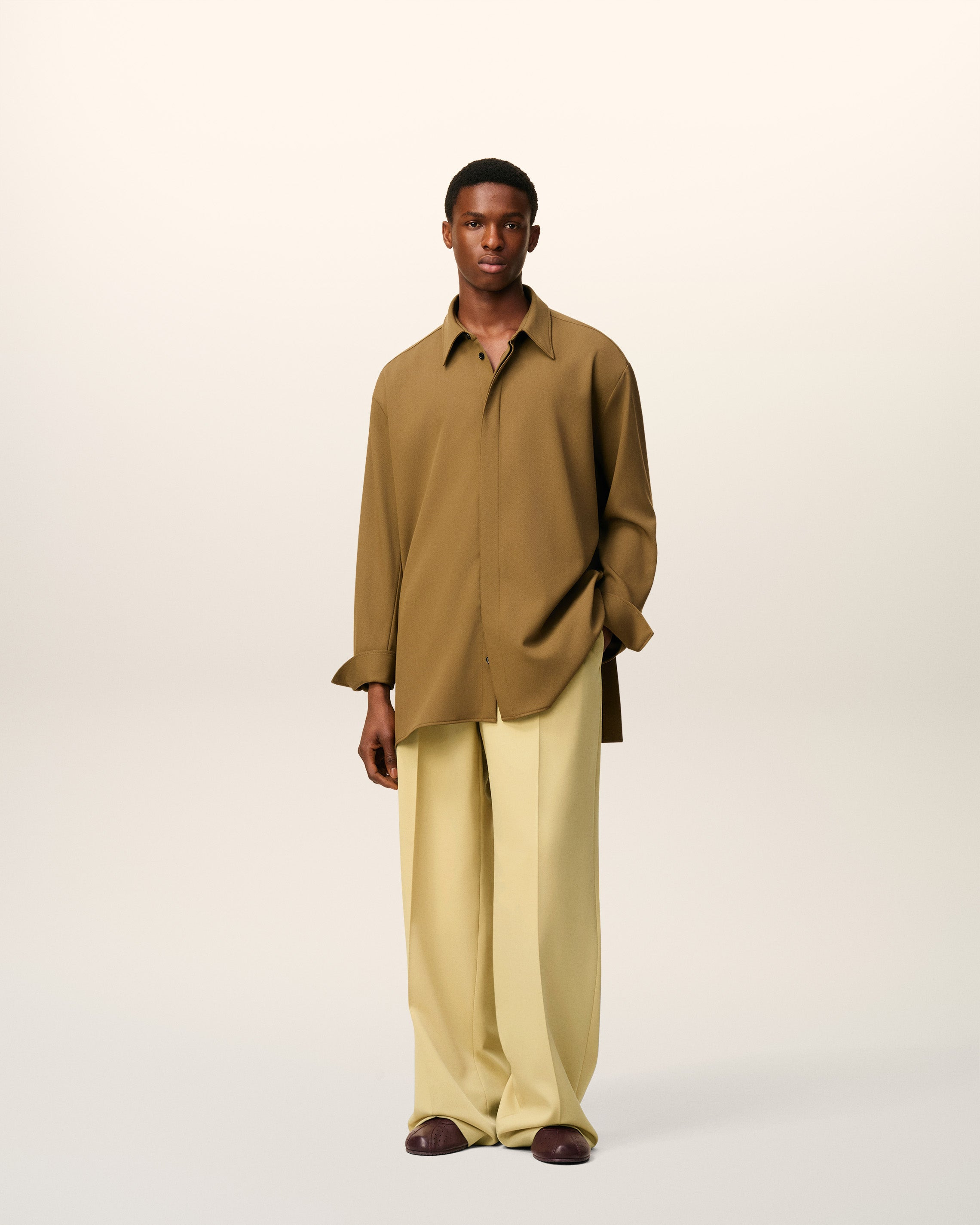 GREEN WOOL LOW WAIST WIDE TROUSERS - 2