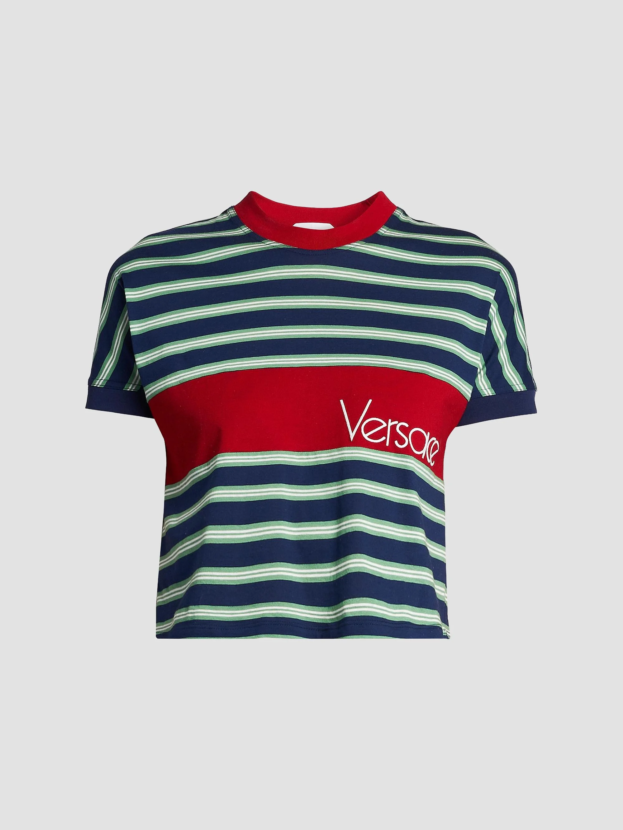 Women's La Vacanza Vintage Logo Stripe Cotton T-Shirt - Ink Grass Green White - 1