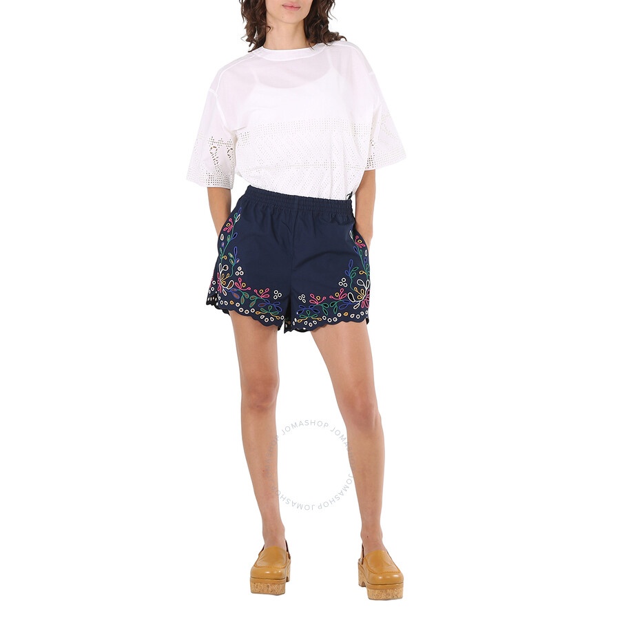 Chloe Ladies White Cotton Poplin Embroidered Shirt, Brand Size 38 (US Size 4) - 4