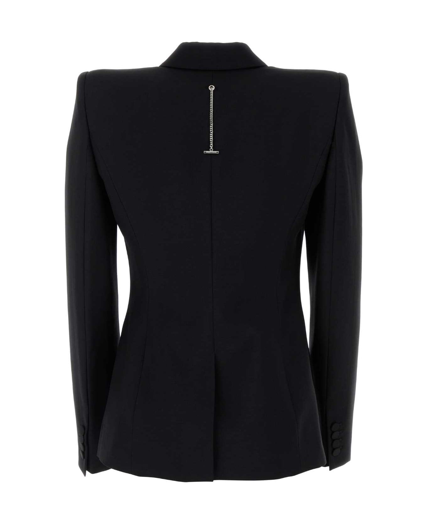 Black Wool Blend Blazer - 2