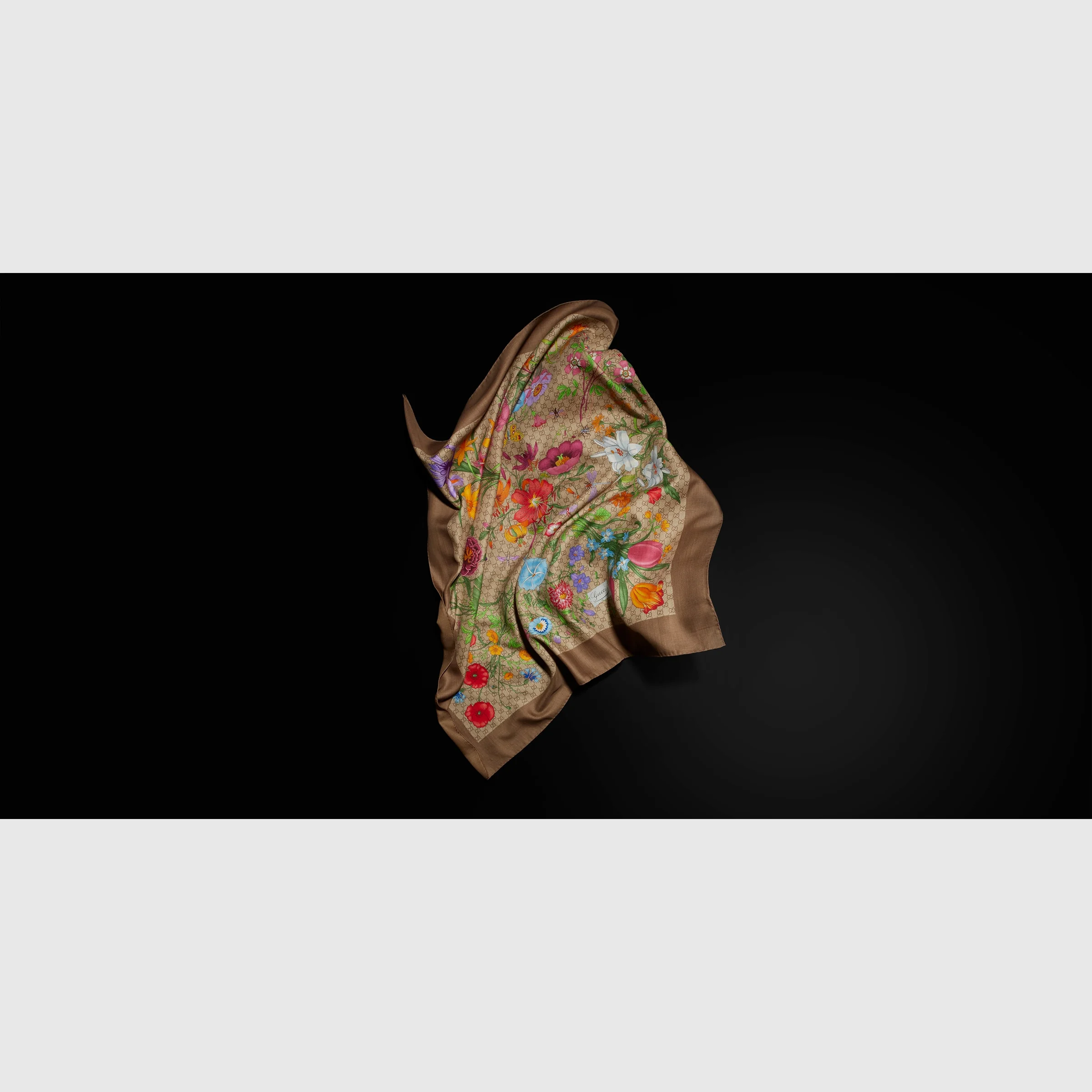 Printed GG wool silk shawl - 1