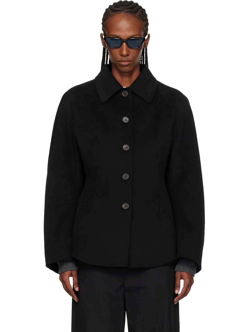 Black Double-Faced Sculptural Jacket - 1
