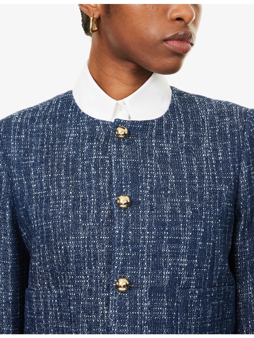Boxy-Fit Round-Neck Cotton-Tweed Jacket - 5