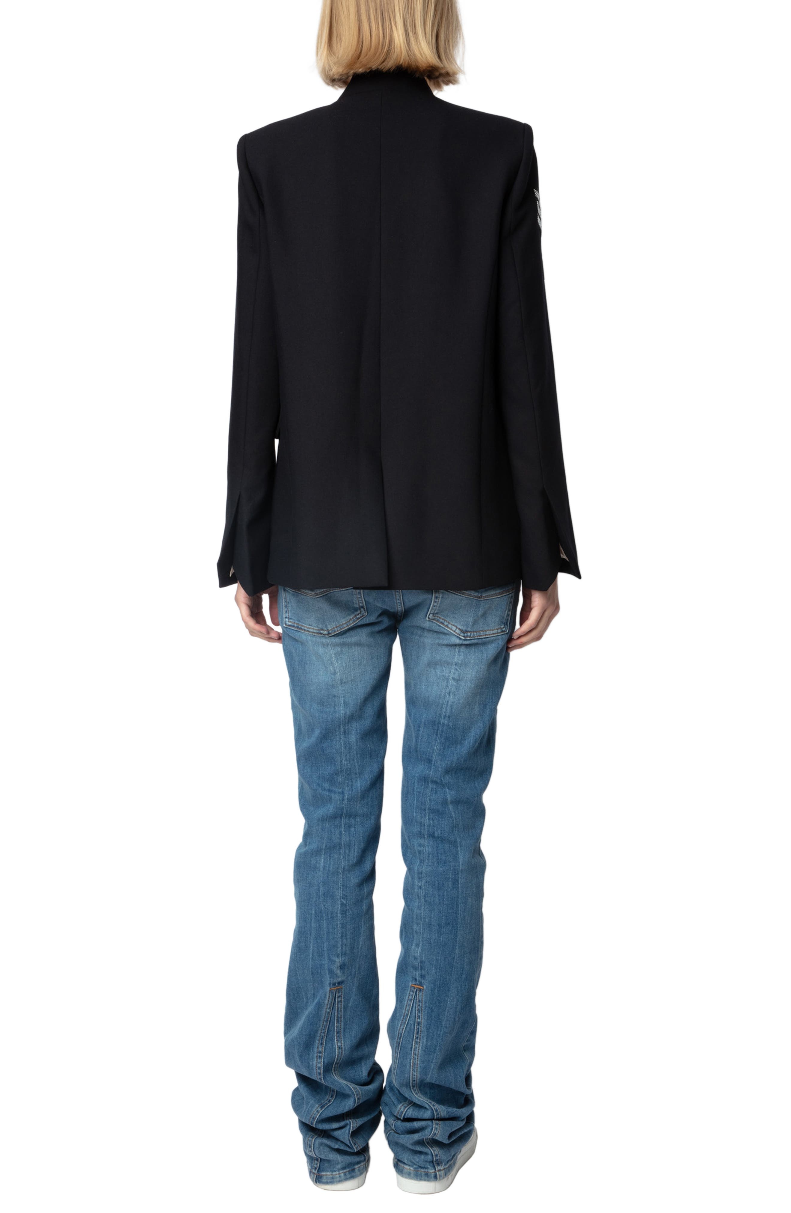 Zadig & Voltaire Very Bis Multistrass Open Front Blazer in Encre at Nordstrom - 5