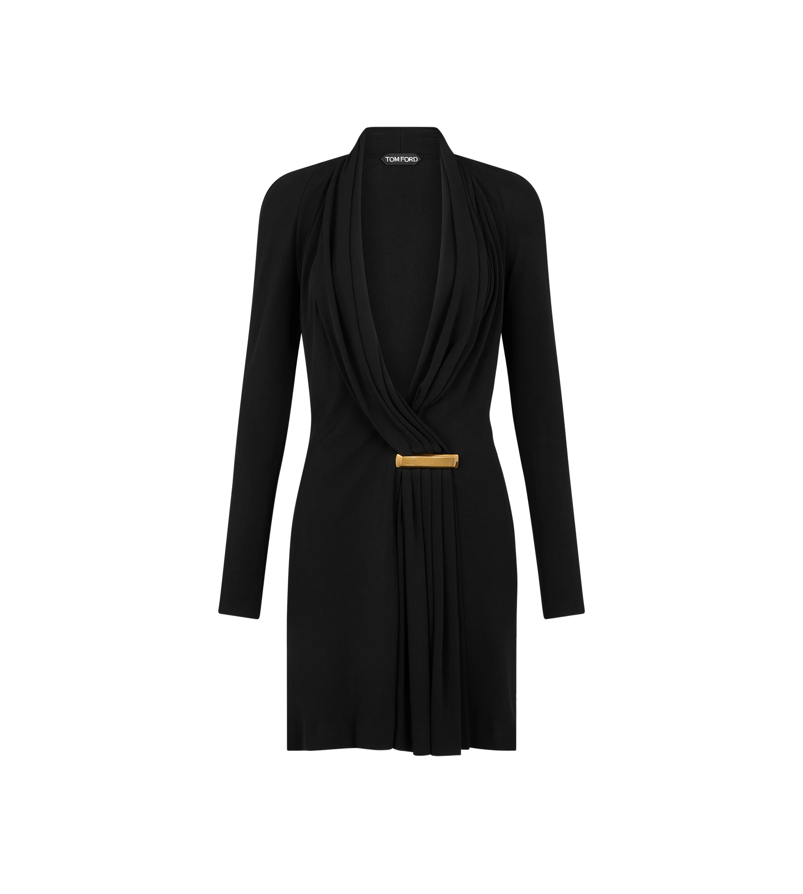 V-NECK LONG SLEEVE COCKTAIL DRESS WITH BAR DETAIL - 1