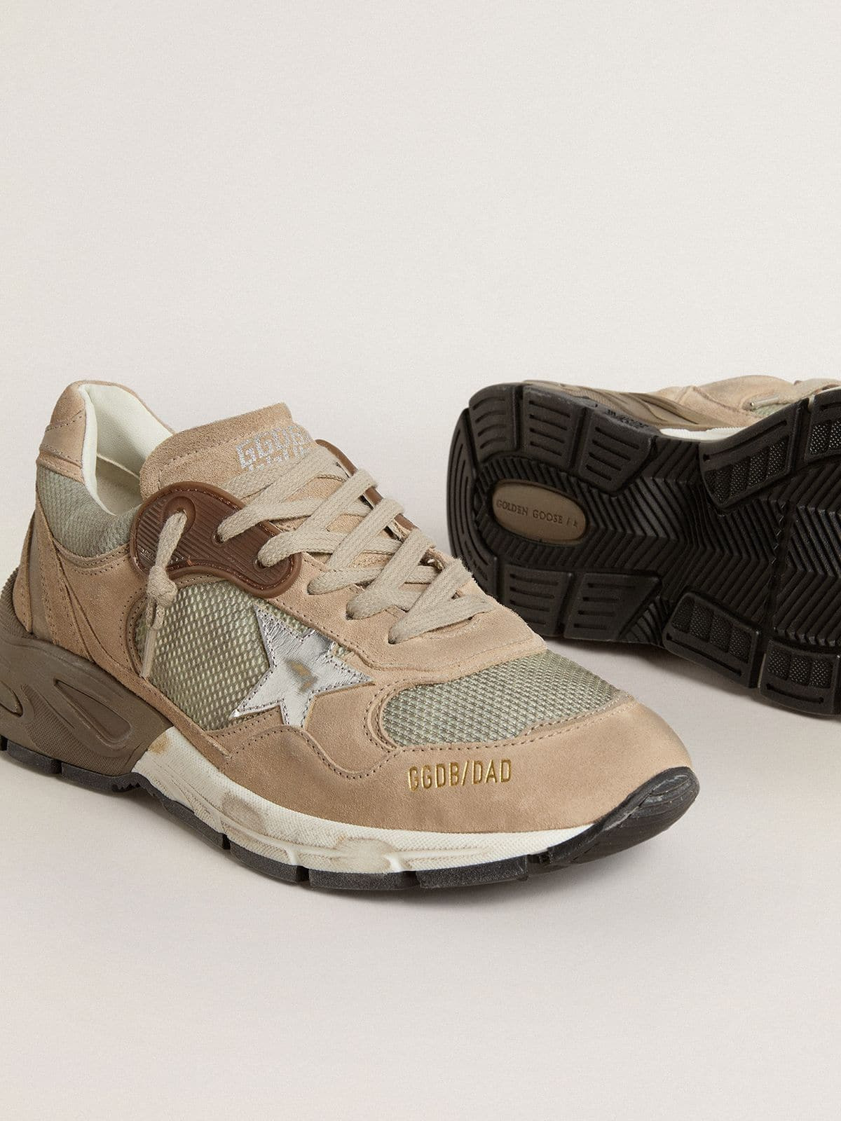 Women's Dad-Star in beige mesh and suede with silver leather star - 3