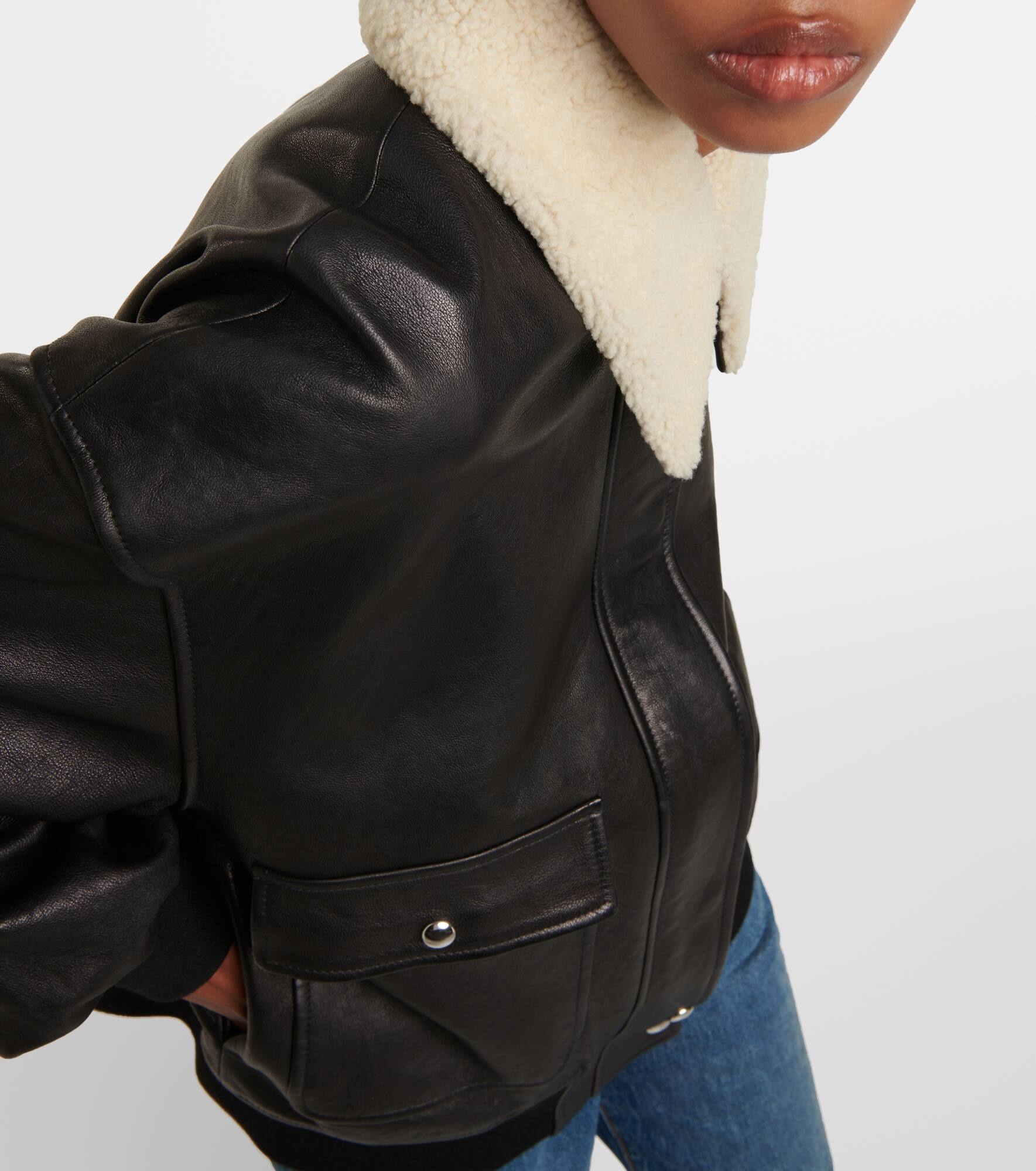 Shellar shearling-trimmed leather jacket - 6