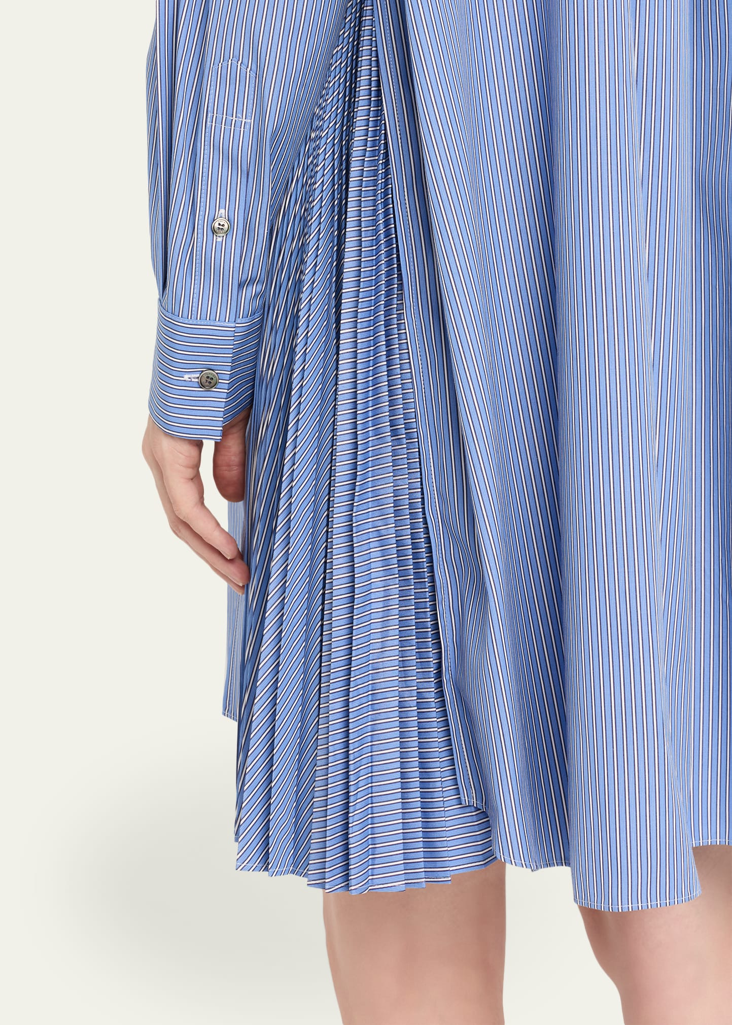 Pleated Sides Striped Poplin Shirtdress - 5
