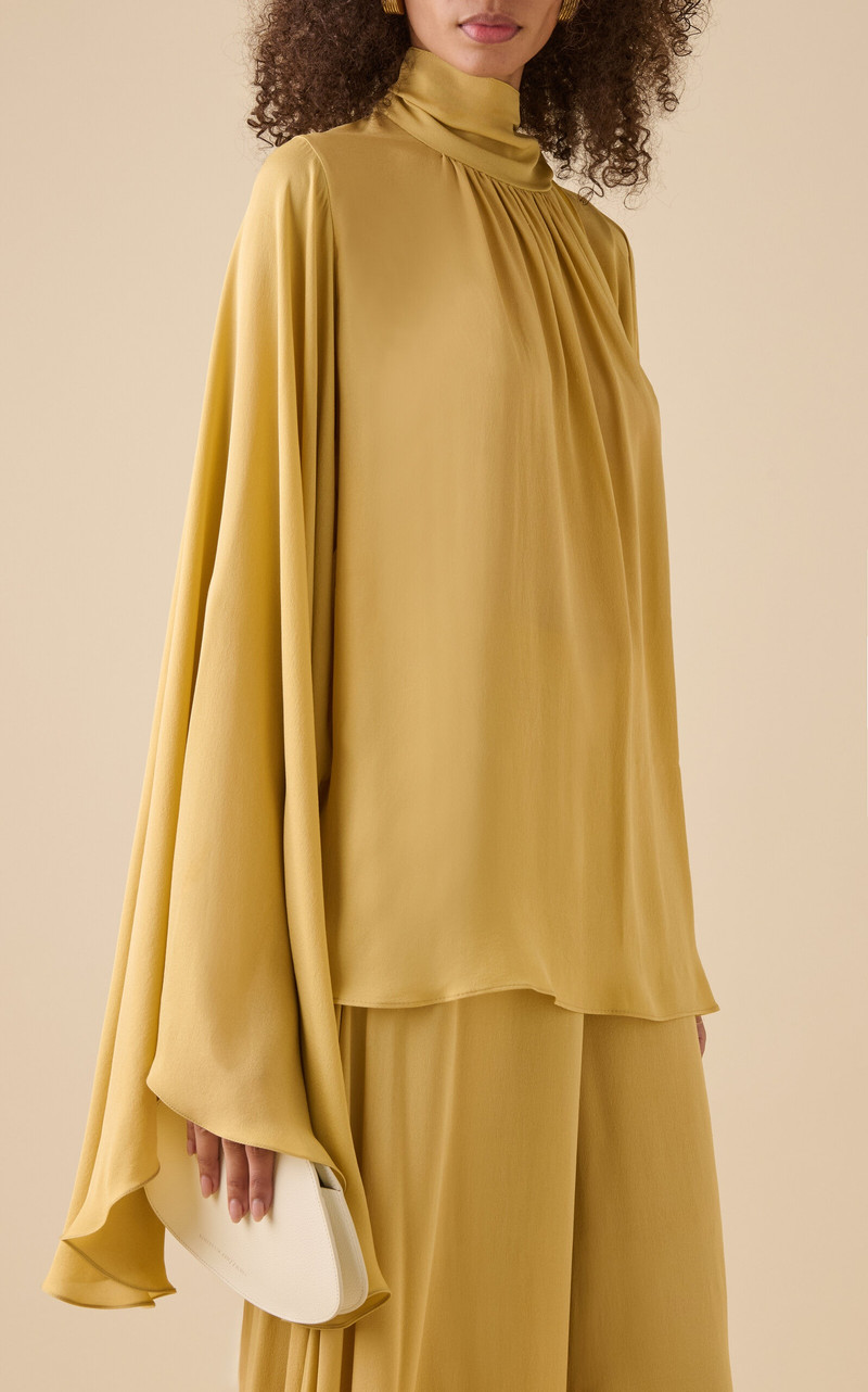 ELIE SAAB Flared Sleeve Silk Top yellow outlook