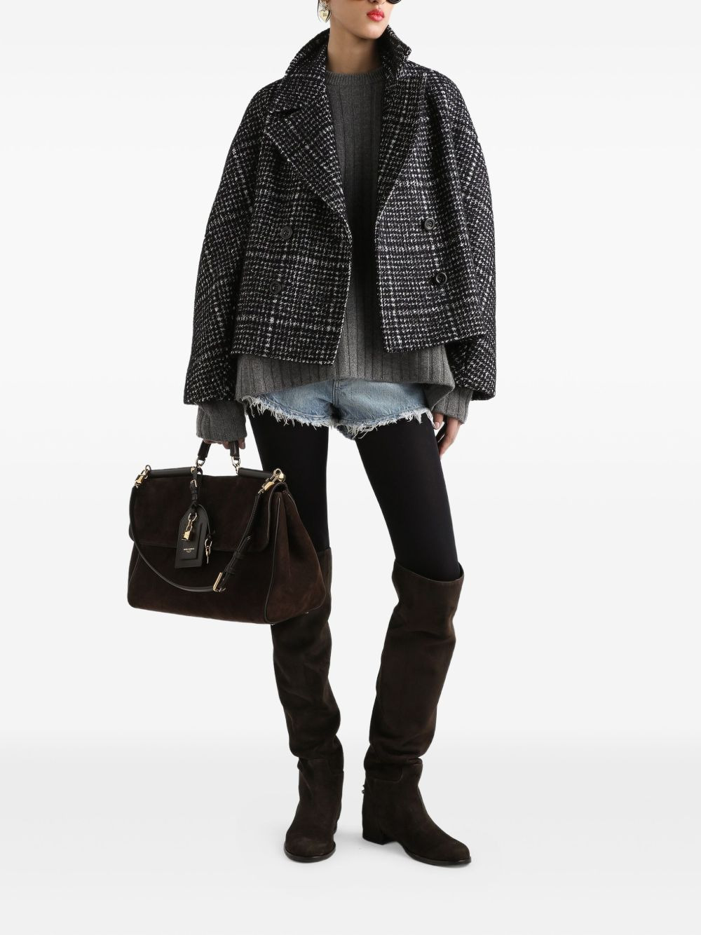 check-pattern double-breasted jacket - 2