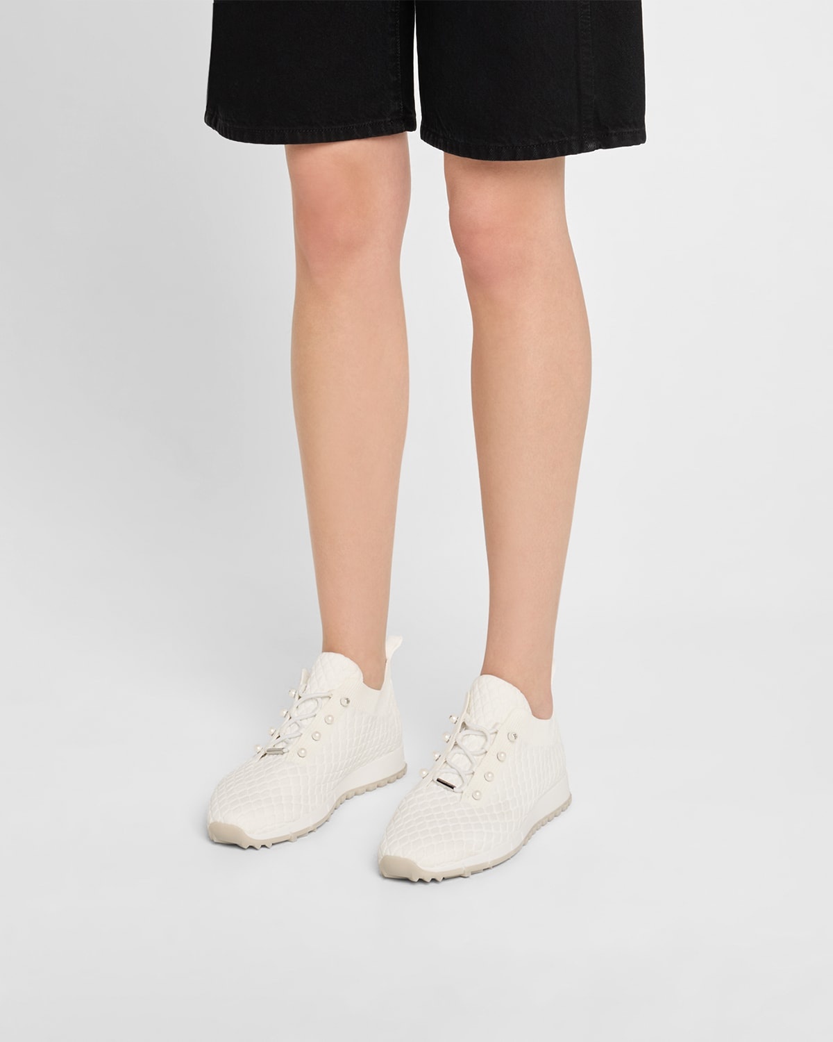 Veles Cotton Knit Pearly Stud Sneakers - 2