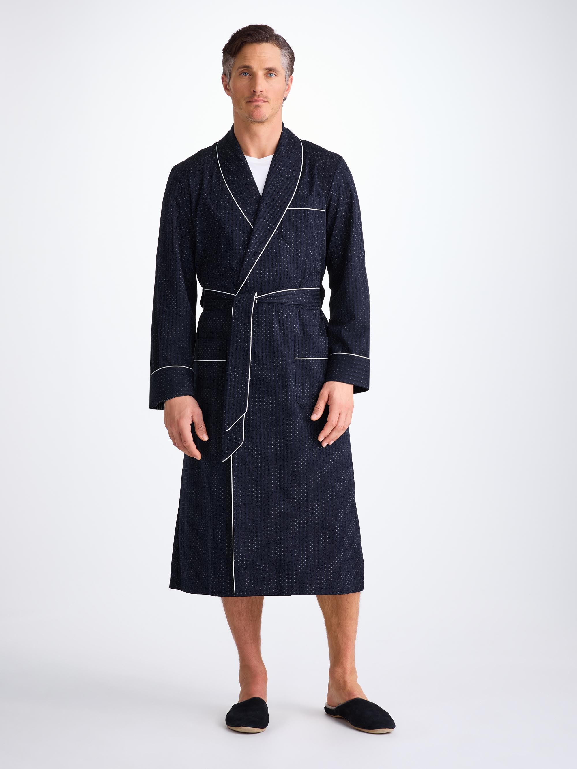 Men's Dressing Gown Royal 40 Cotton Satin Navy - 3