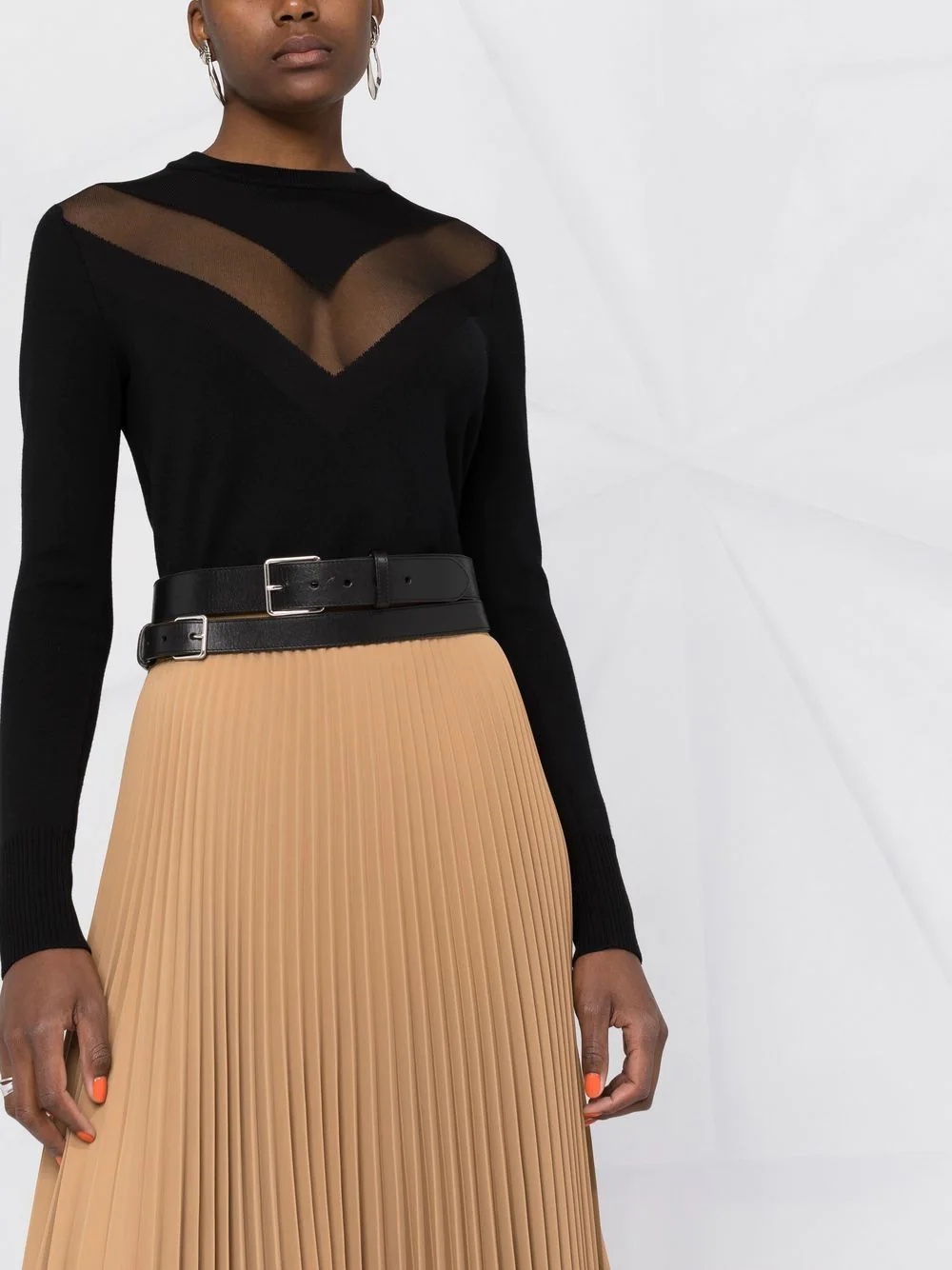 sheer panel crew-neck jumper - 5