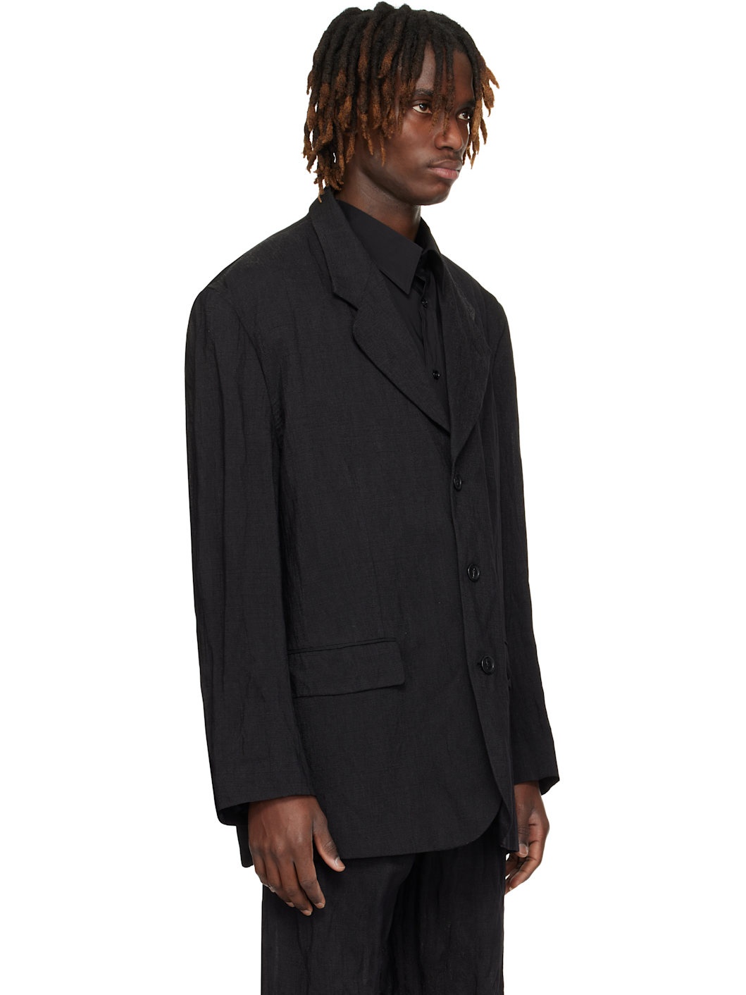 Black Crinkled Blazer - 2