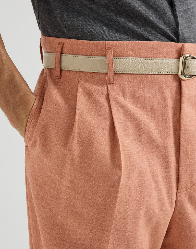 Virgin wool, cotton and silk mouliné trousers with double pleats 4