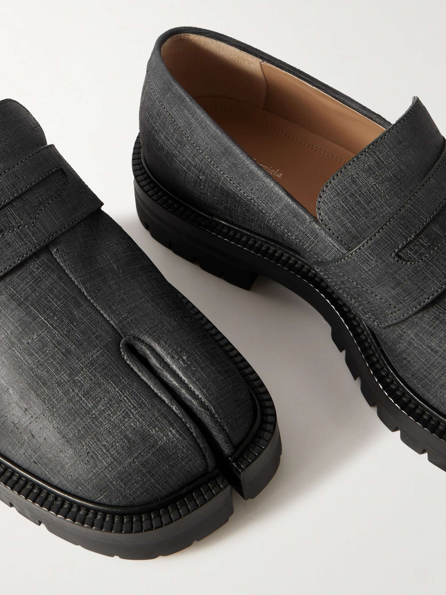 Tabi County Split-Toe Distressed Textured-Leather Penny Loafers - 5