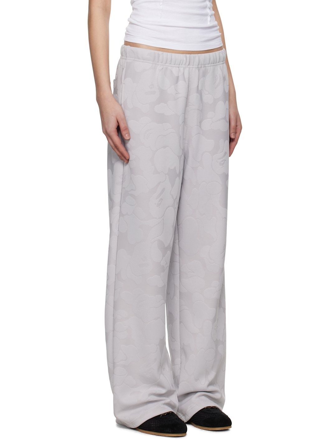 Gray Solid Camo Jacquard One Point Wide Lounge Pants - 2